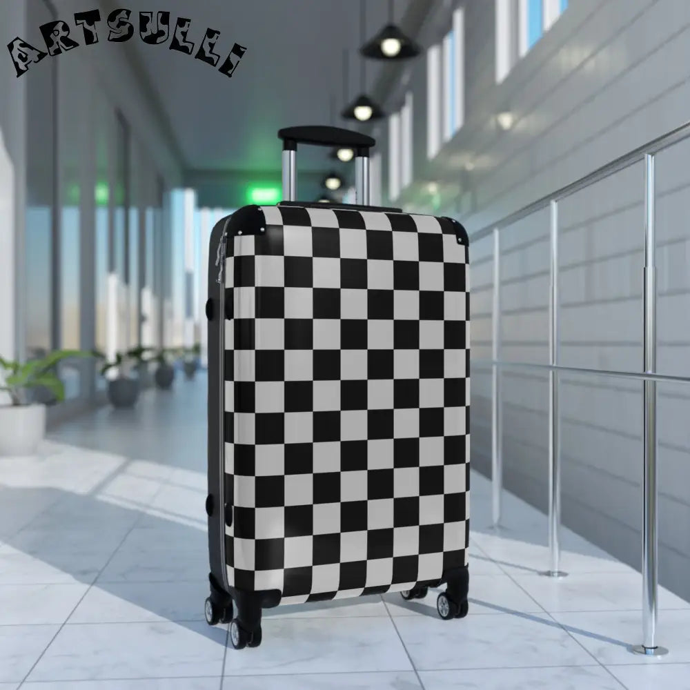JAKKOUTTHEBXX Checkered Carry On Luggage with Adjustable Handle