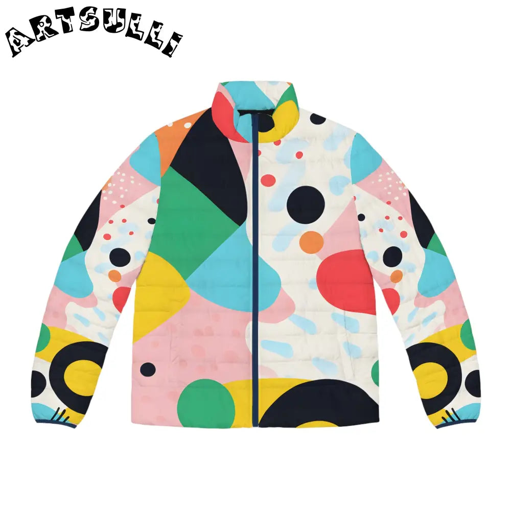 JAKKOUTTHEBXX Colorful Abstract Shapes Men’s Puffer Jacket (AOP)
