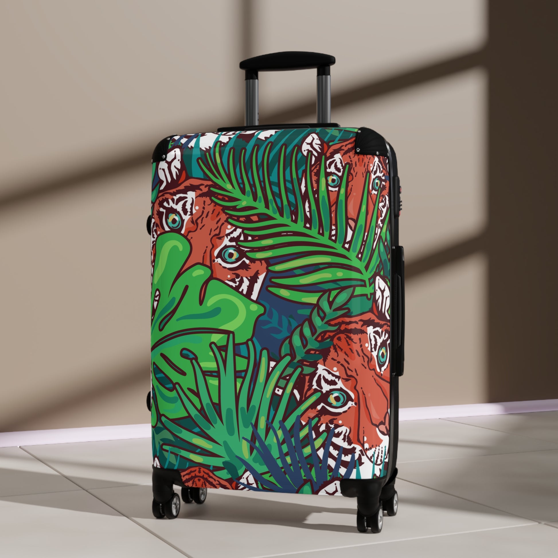Tropical Jungle Tigers Blue and Green Tropical Jungle Tigers Blue and Green Suitcase, Artsulli - Art is Long, Life is Short, Bags, , , , , , , 