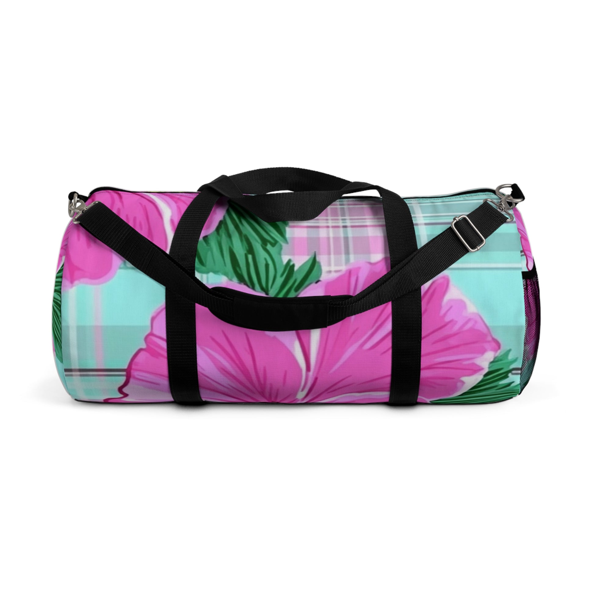 Plaid Hibiscus Pink and Yellow Duffel Bag, Artsulli - Art is Long, Life is Short, Bags, Size, Large, , , , , 21606477273772159151