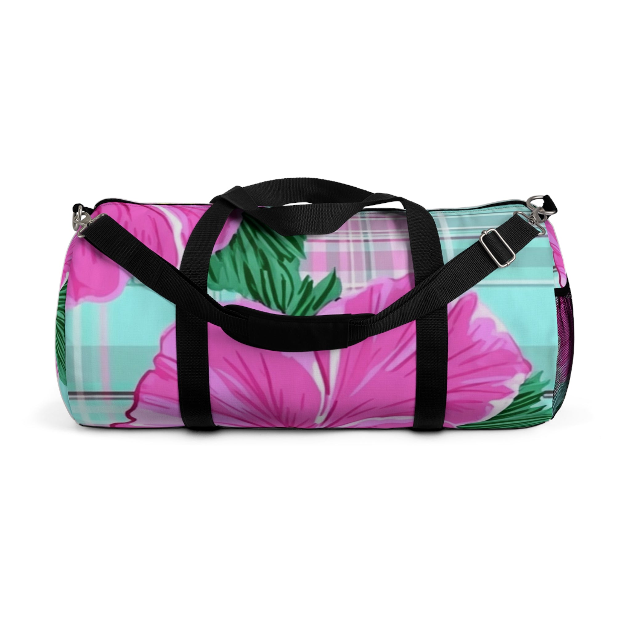Plaid Hibiscus Pink and Yellow Duffel Bag, Artsulli - Art is Long, Life is Short, Bags, Size, Large, , , , , 21606477273772159151