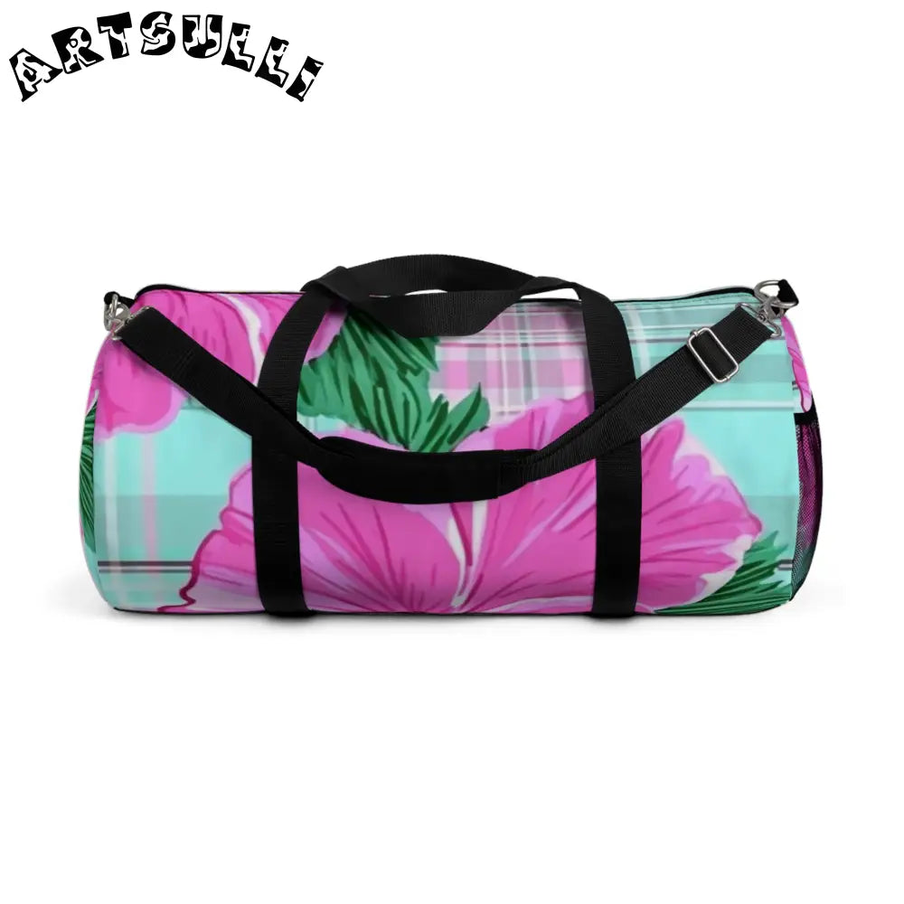 JAKKOUTTHEBXX Teal and Pink Hibiscus Duffel Bag JAKKOUTTHEBXX