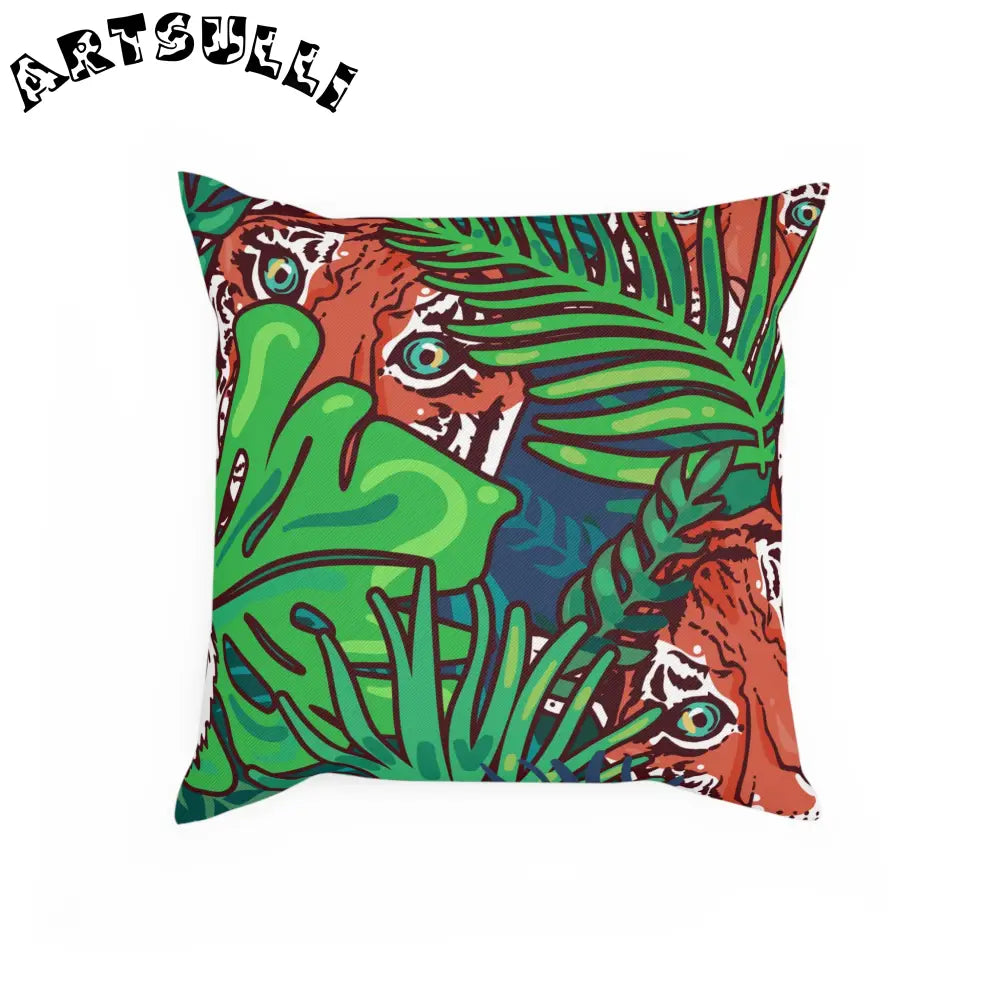 JAKKOUTTHEBXX Tropical Jungle Tigers Blue and Green Cushion