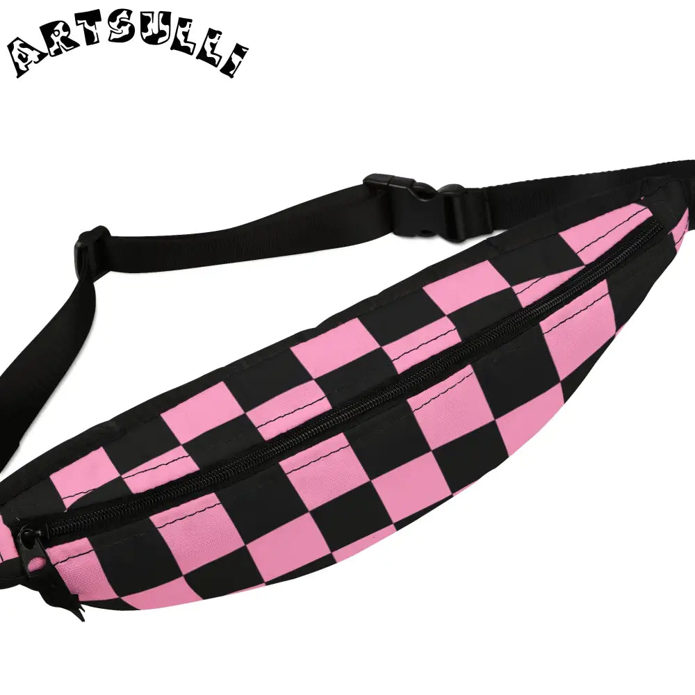 JAKKOUTTHEBXX Checkerboard Black and Pink Fanny Pack JAKKOUTTHEBXX