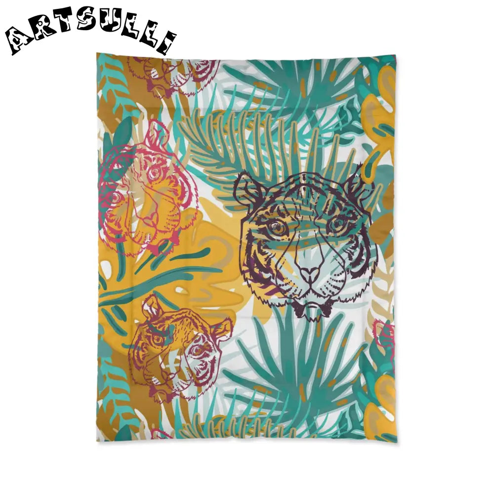 JAKKOUTTHEBXX Tropical Jungle Tigers Brown and Green Comforter