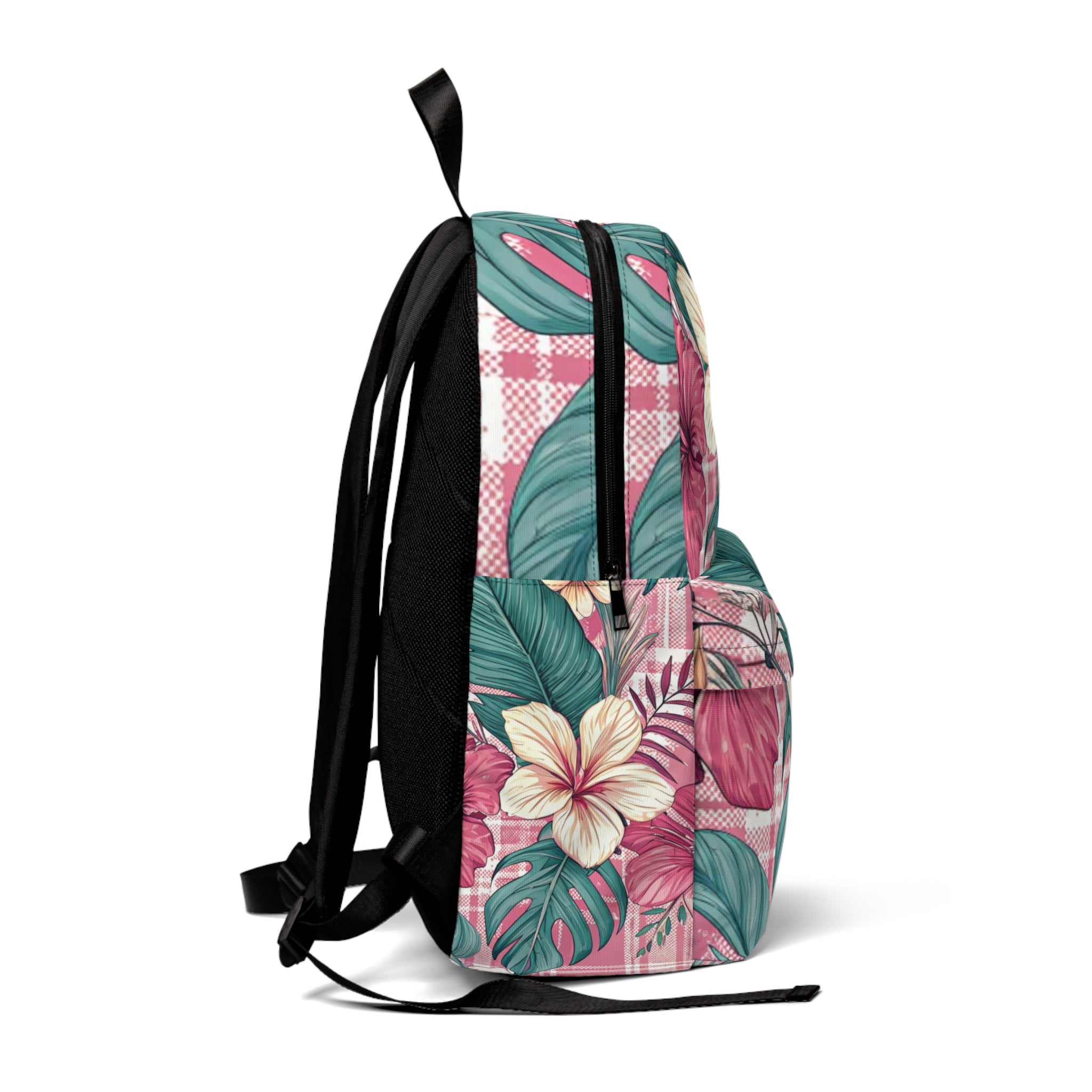 Plaid x Floral Burgundy and Green Unisex Classic Backpack, Artsulli - Art is Long, Life is Short, Bags, , , , , , , 