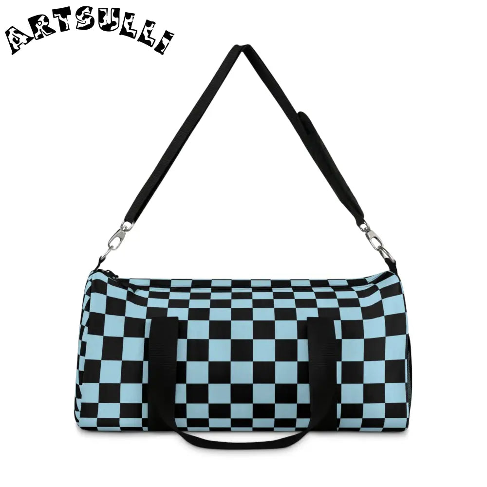 JAKKOUTTHEBXX Checkerboard II Black and Blue Duffel Bag
