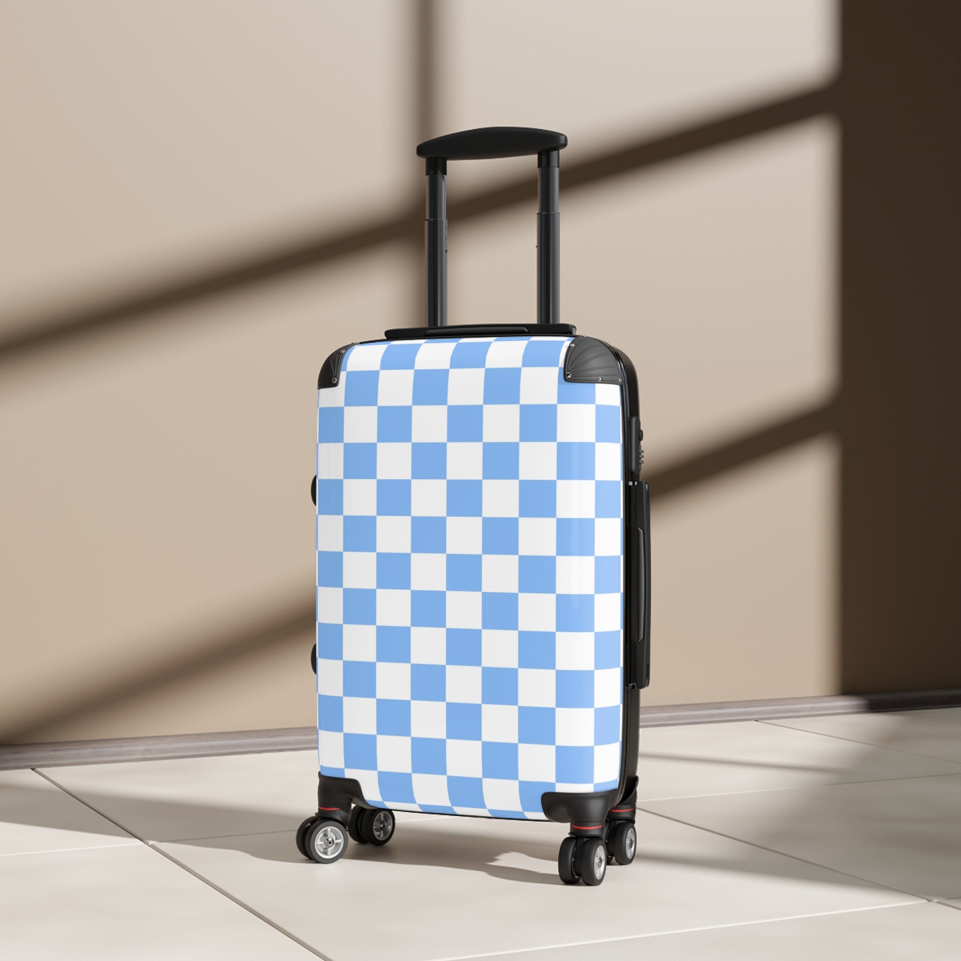 Checkerboard White and Light Blue Suitcase, Artsulli - Art is Long, Life is Short, Bags, , , , , , , 