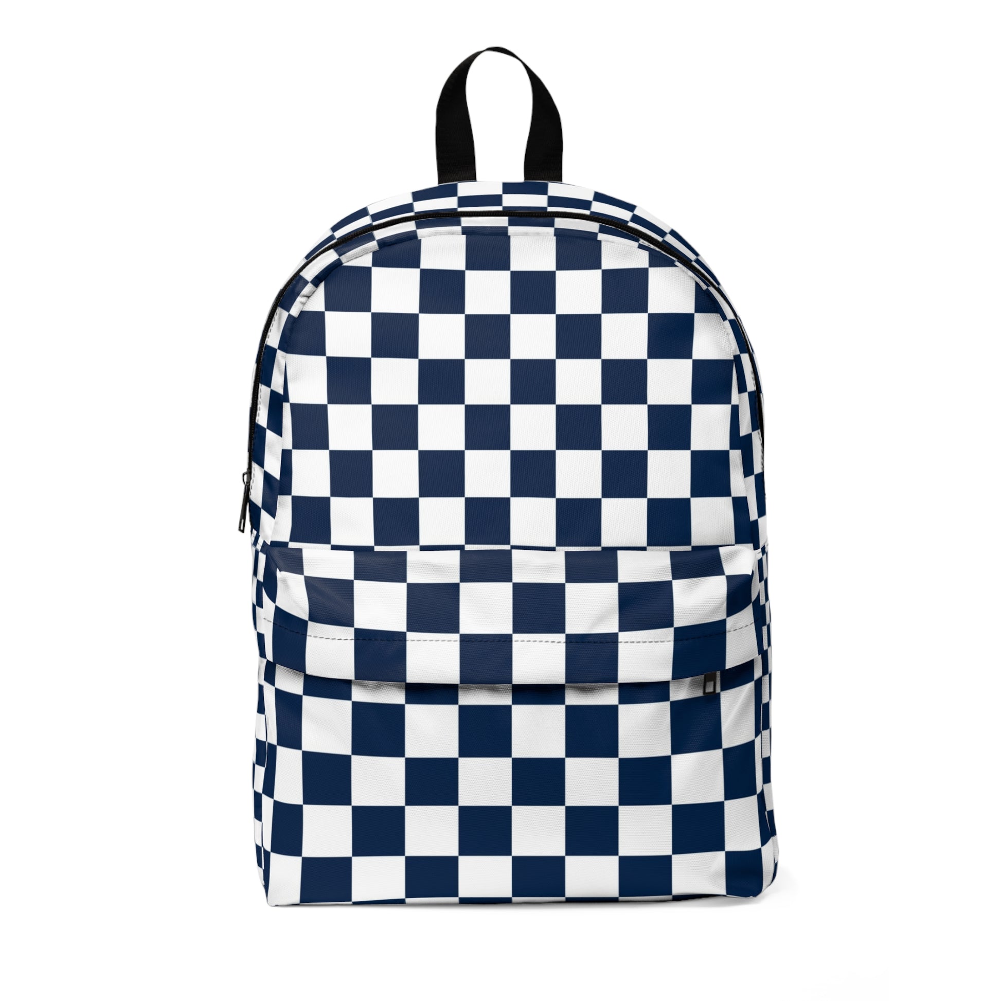 Checkerboard White and Navy Blue Unisex Classic Backpack, Artsulli - Art is Long, Life is Short, Bags, Size, One size, , , , , 73414625177104581161