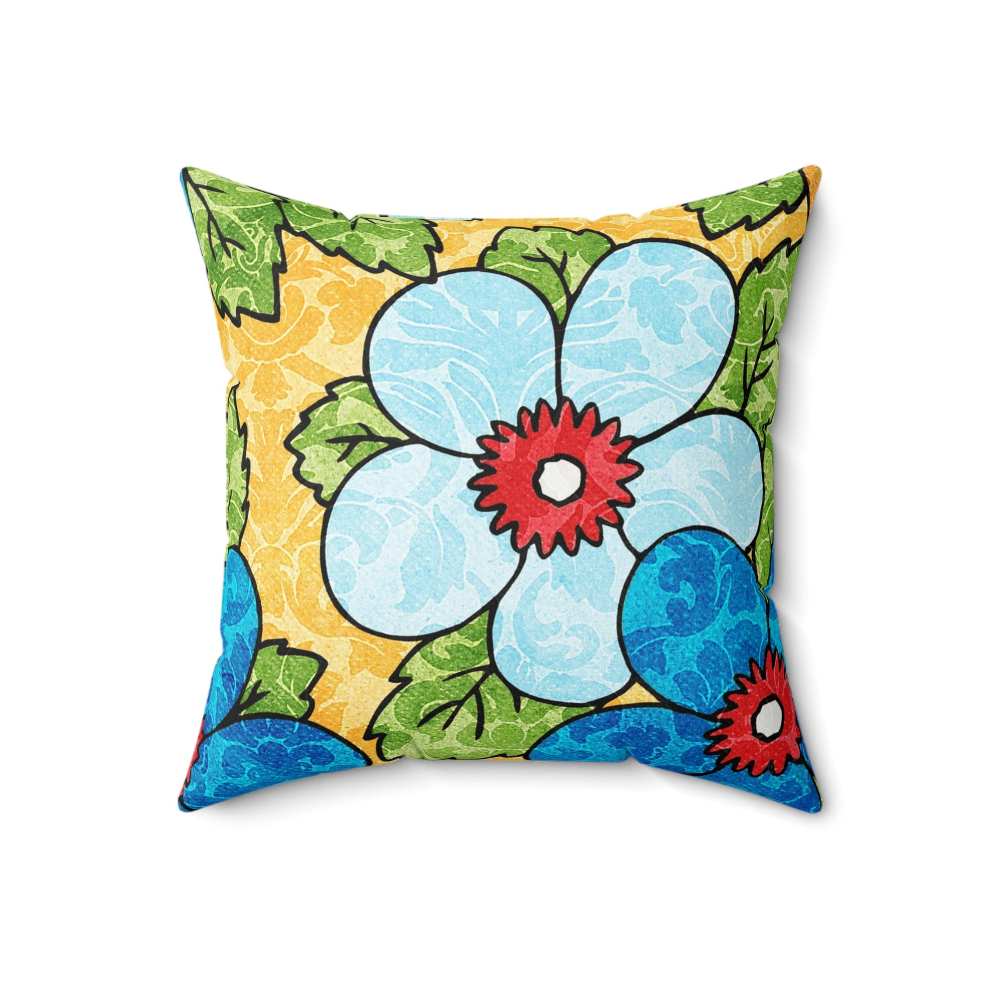 Groovy Yellow Floral Kl Spun Polyester Square Pillow, Artsulli - Art is Long, Life is Short, Home Decor, , , , , , , 