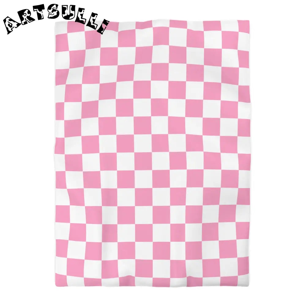 JAKKOUTTHEBXX Checkerboard Hot Pink and White Microfiber Duvet Cover