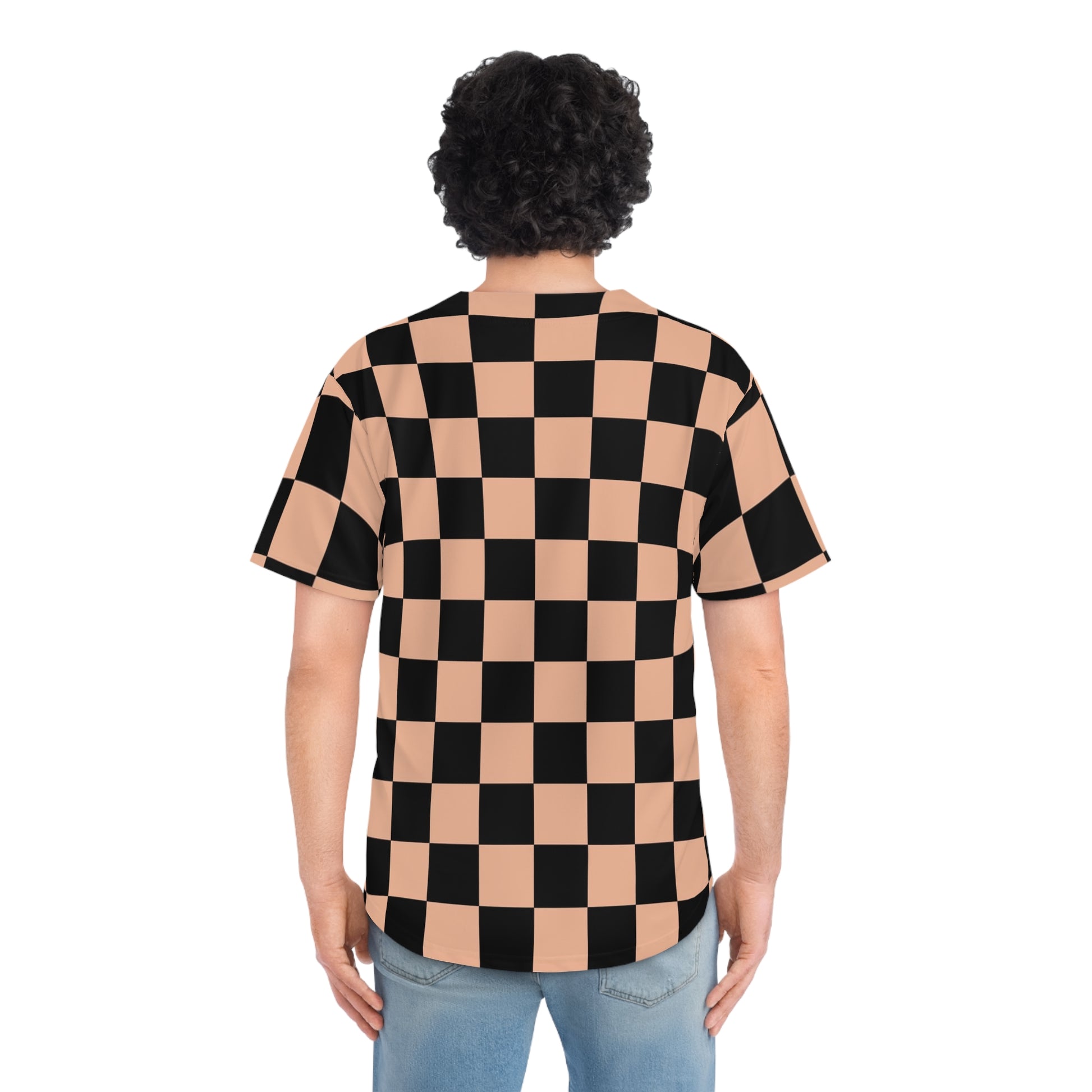 Checkerboard Soft Orange and Black Men's Baseball Jersey (AOP), Artsulli - Art is Long, Life is Short, All Over Prints, , , , , , , 