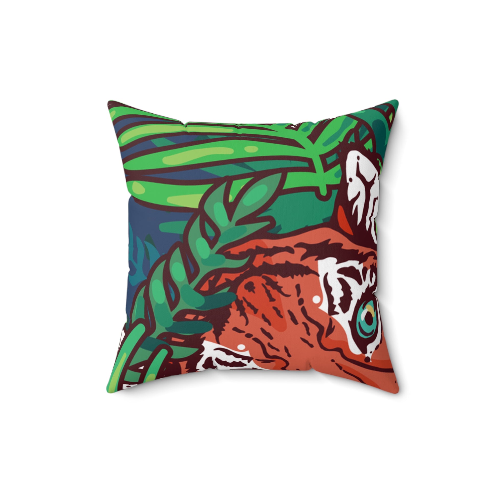 Tropical Jungle Tigers Blue and Green Spun Polyester Square Pillow, Artsulli - Art is Long, Life is Short, Home Decor, , , , , , , 