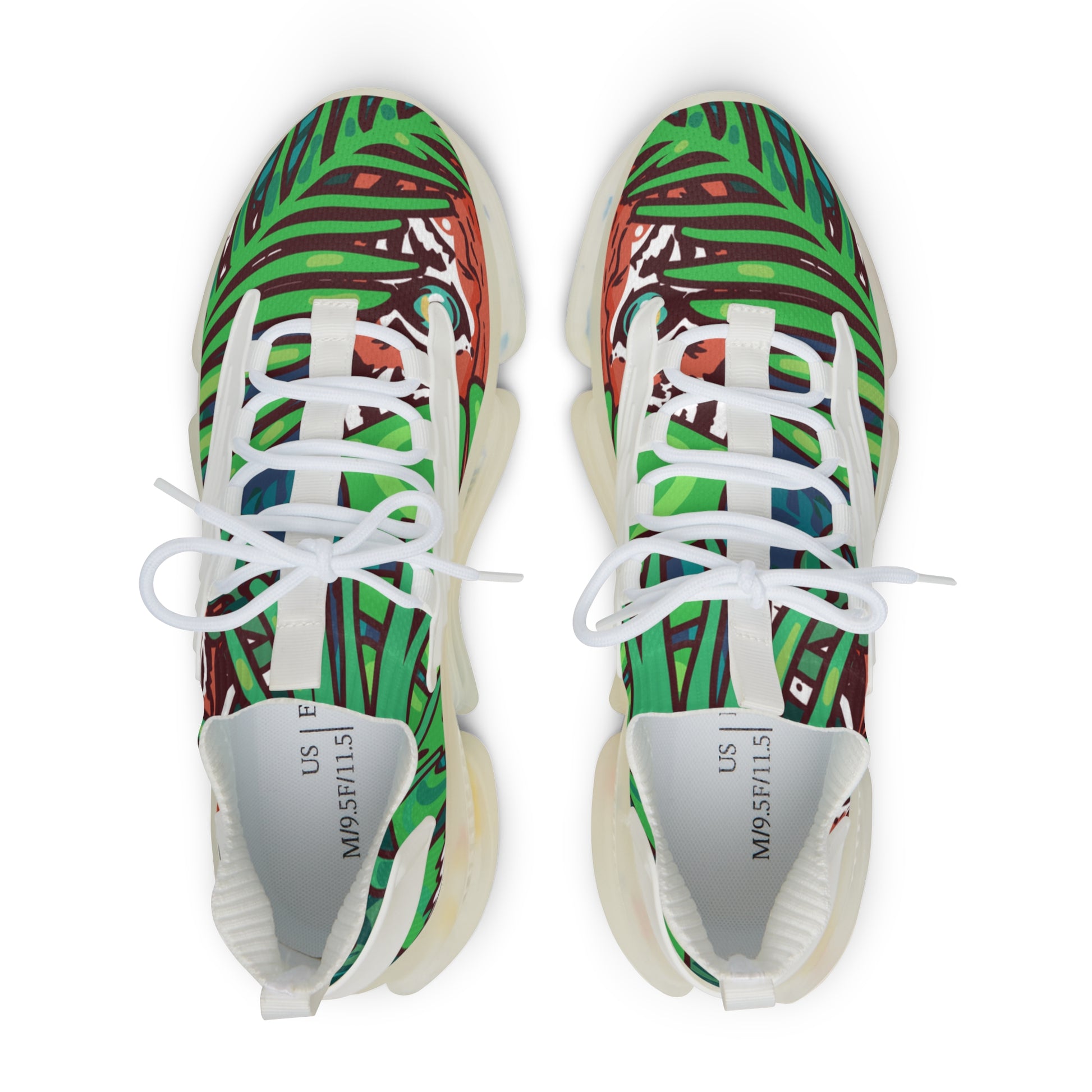 Tropical Jungle Tigers Green Men's Mesh Sneakers, Artsulli - Art is Long, Life is Short, Shoes, , , , , , , 