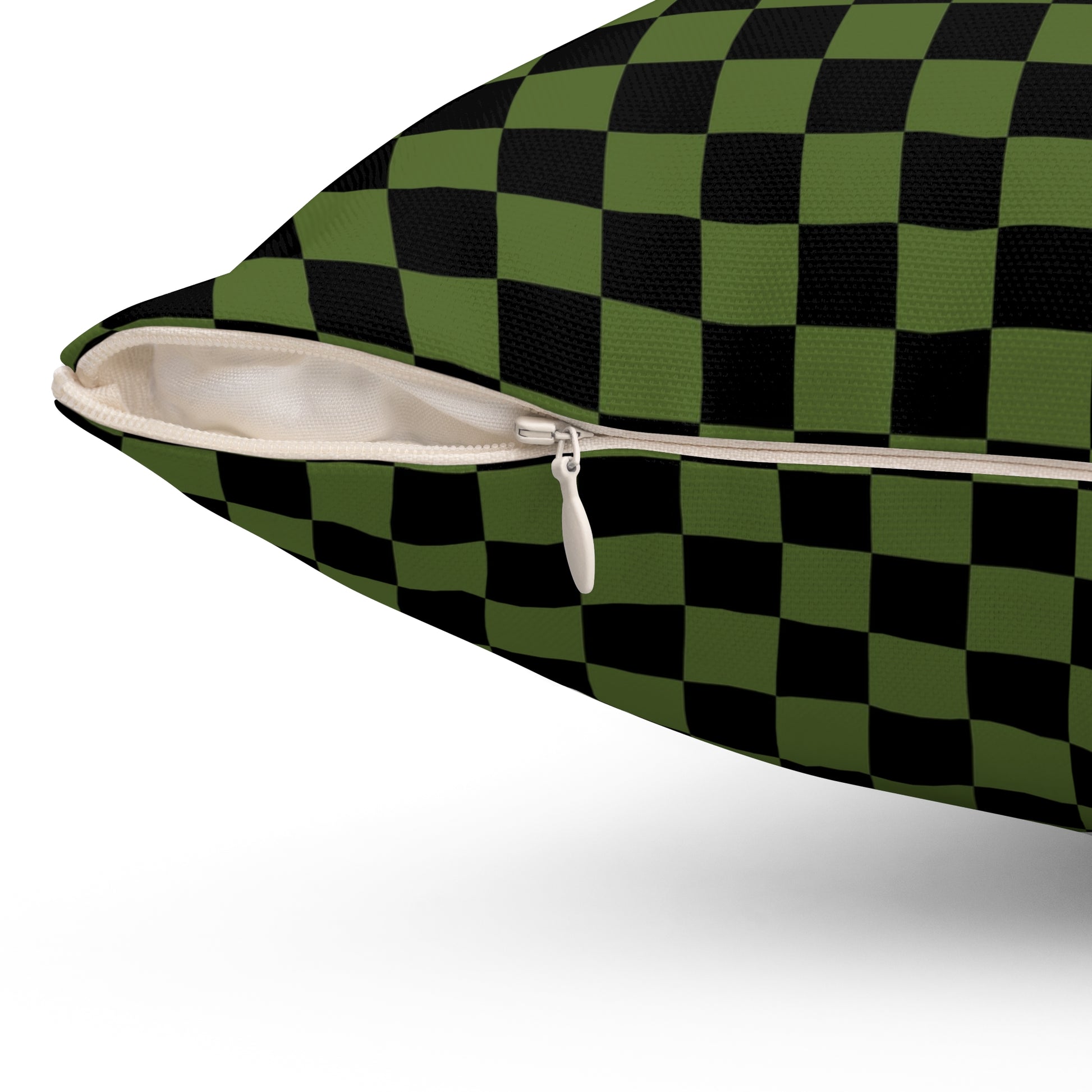Checkerboard Olive Green and Black Spun Polyester Square Pillow, Artsulli - Art is Long, Life is Short, Home Decor, , , , , , , 