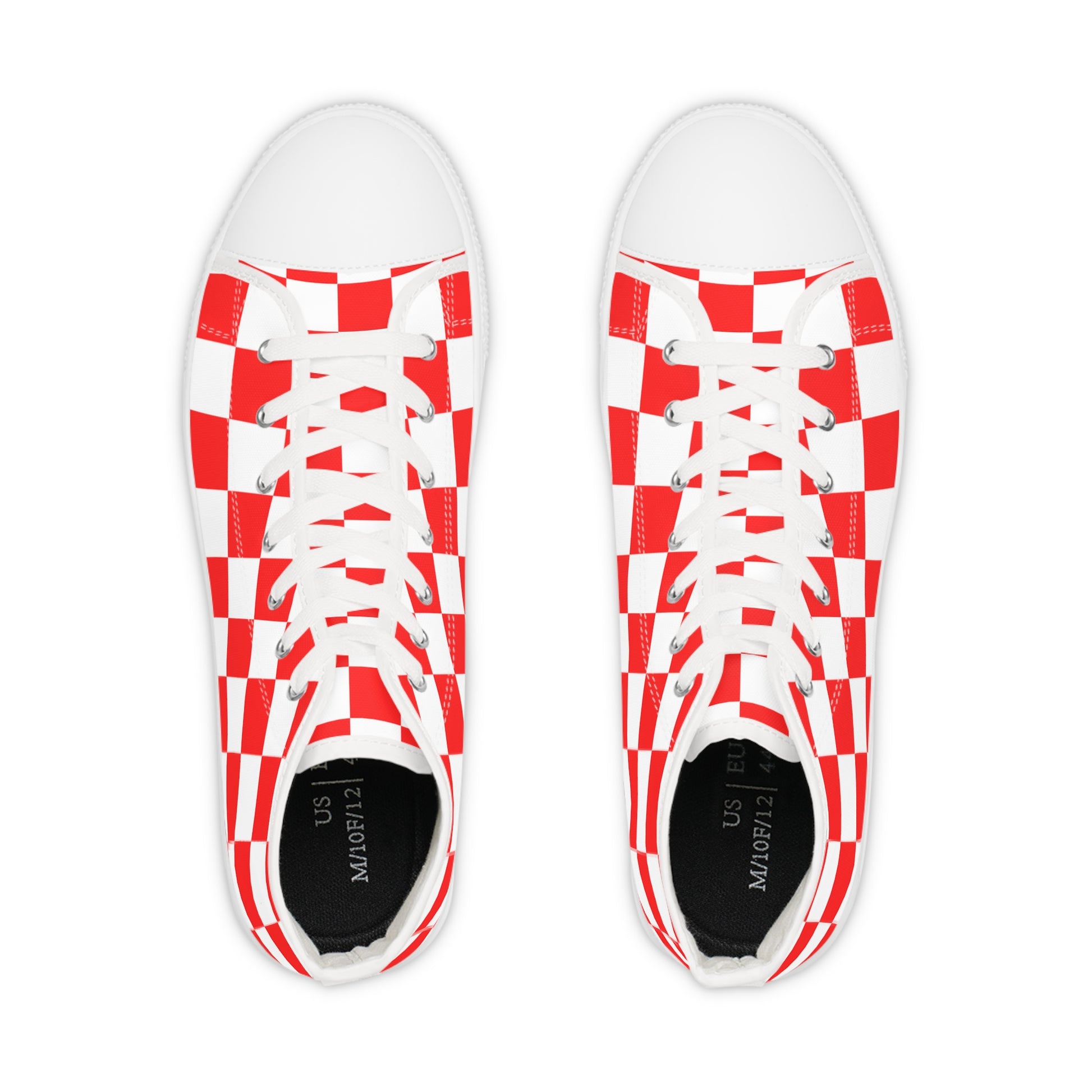 Checkerboard Red and White Men's High Top Sneakers, Artsulli - Art is Long, Life is Short, Shoes, , , , , , , 