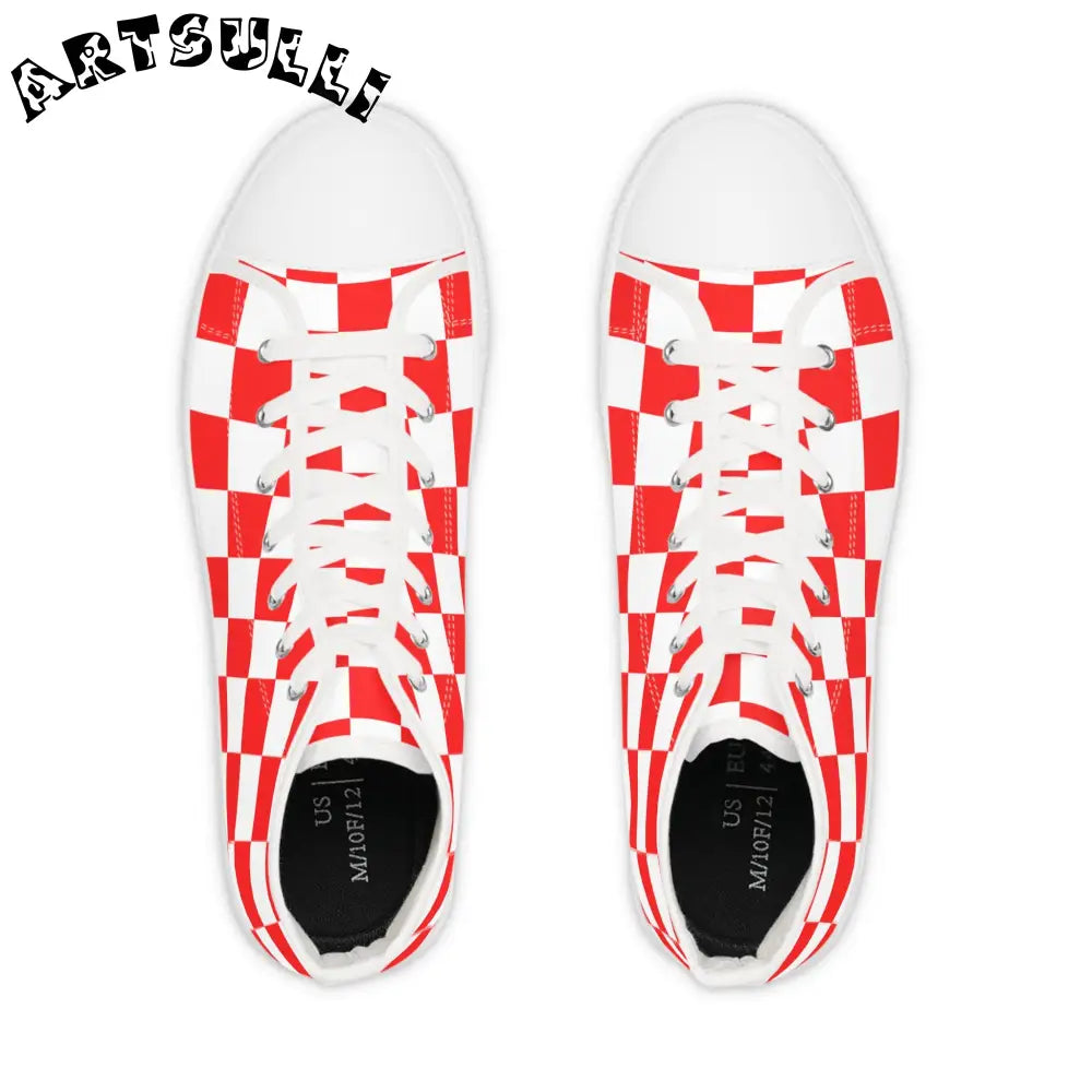 JAKKOUTTHEBXX Checkerboard Red and White Men’s High Top Sneakers