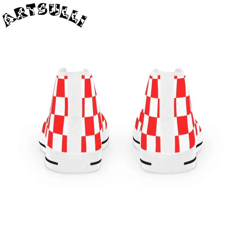 JAKKOUTTHEBXX Checkerboard Red and White Men’s High Top Sneakers