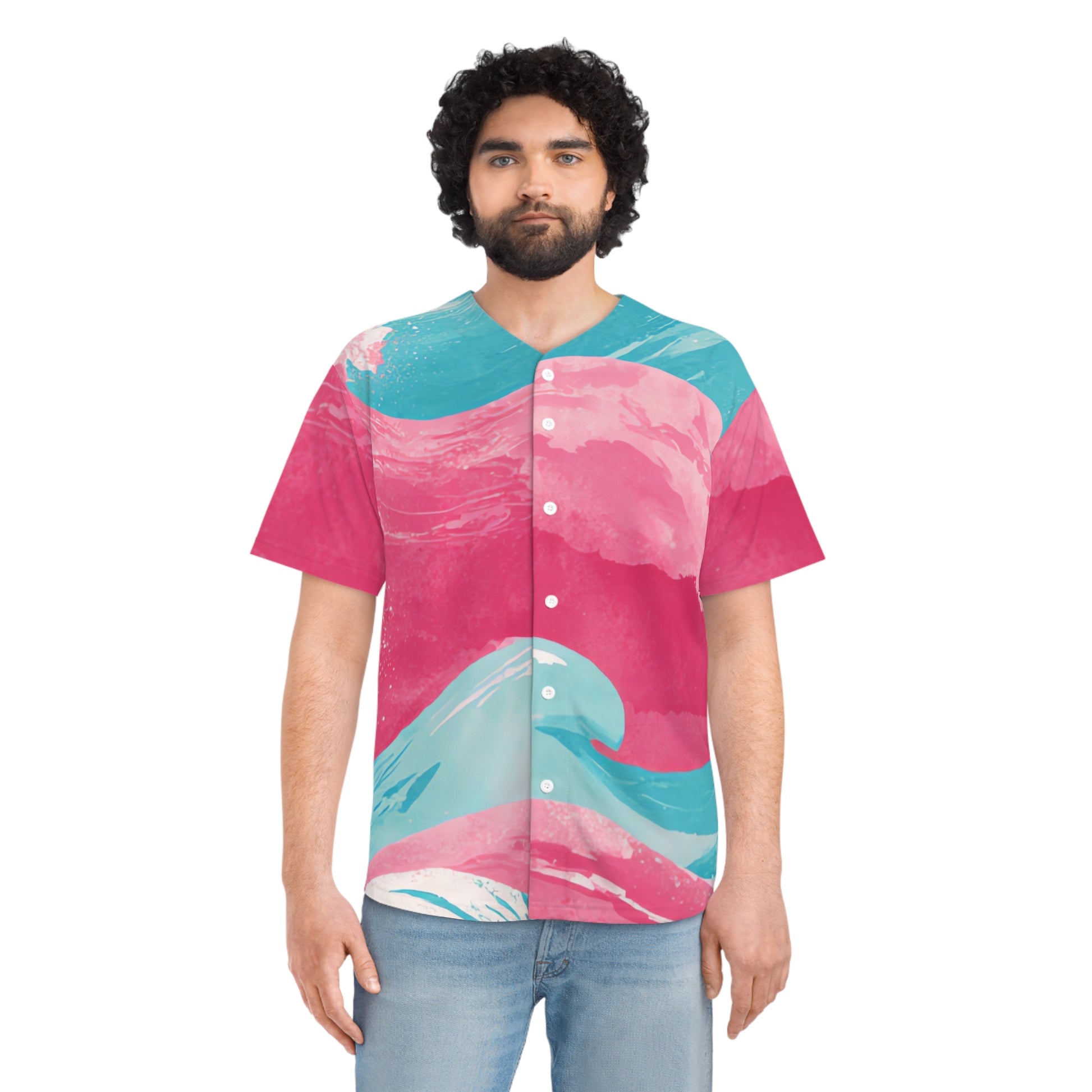The Great Pastelwave Pink and Blue Men's Baseball Jersey (AOP), Artsulli - Art is Long, Life is Short, All Over Prints, , , , , , , 
