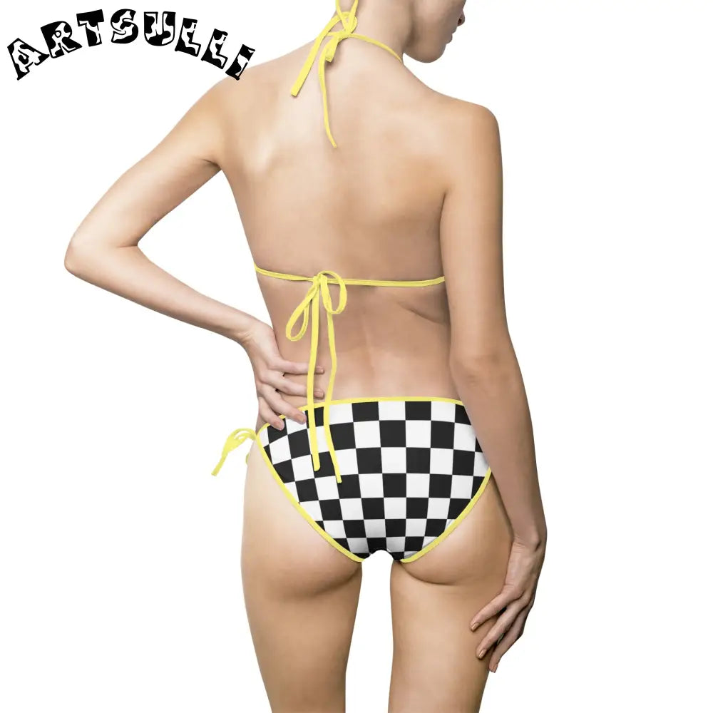 JAKKOUTTHEBXX Checkerboard White and Black Women’s Bikini Swimsuit