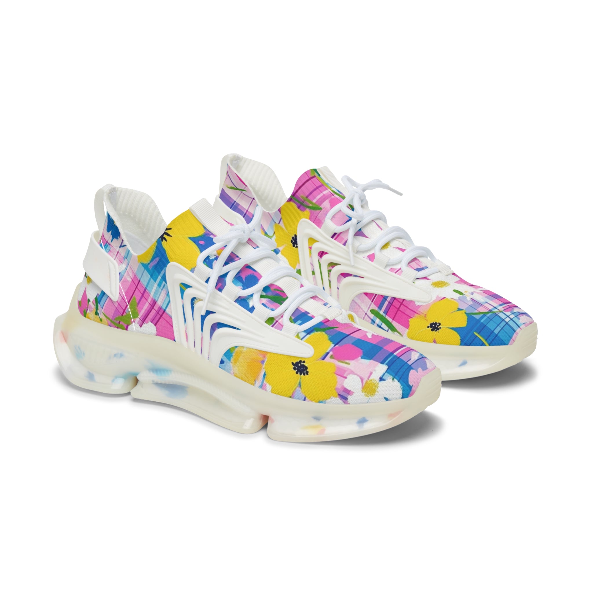 Plaid Garden Pink and Purple Women's Mesh Sneakers, Artsulli - Art is Long, Life is Short, Shoes, Color, White sole, Size, US 5.5, , , 93537753455310
