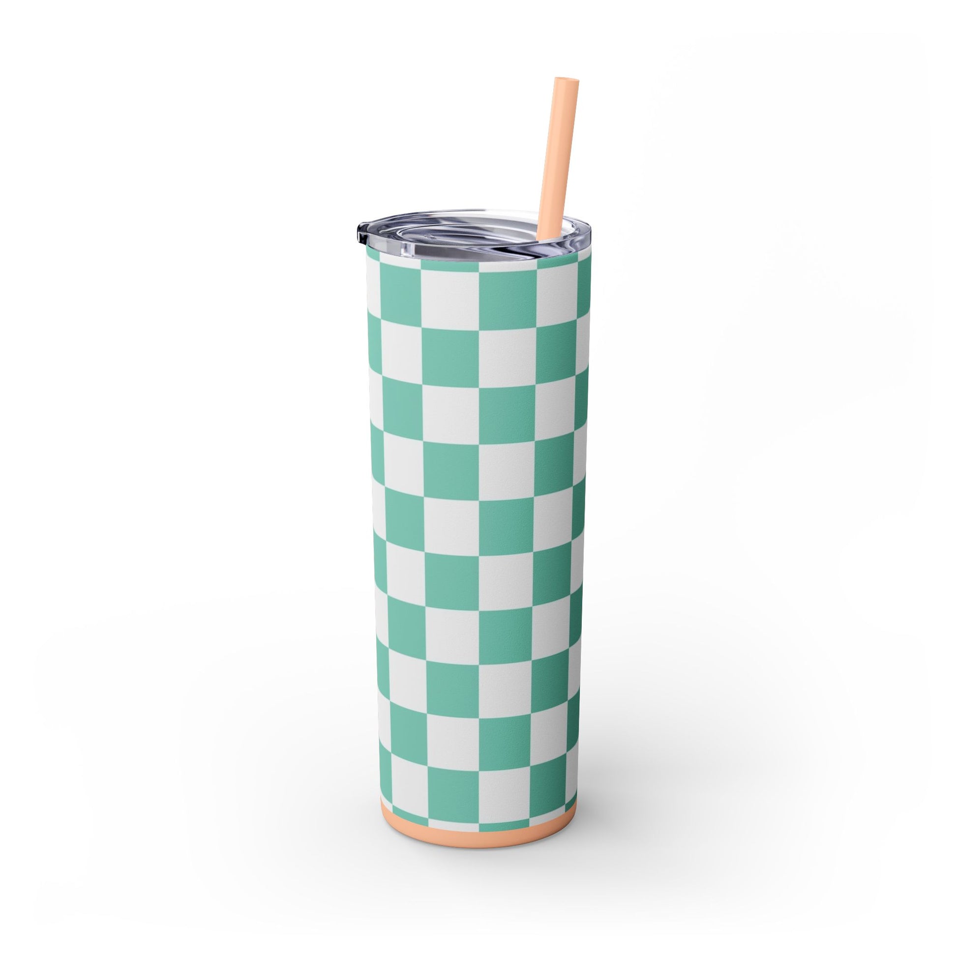 Checkerboard Light Green Skinny Tumbler with Straw, 20oz, Artsulli - Art is Long, Life is Short, Mug, , , , , , , 
