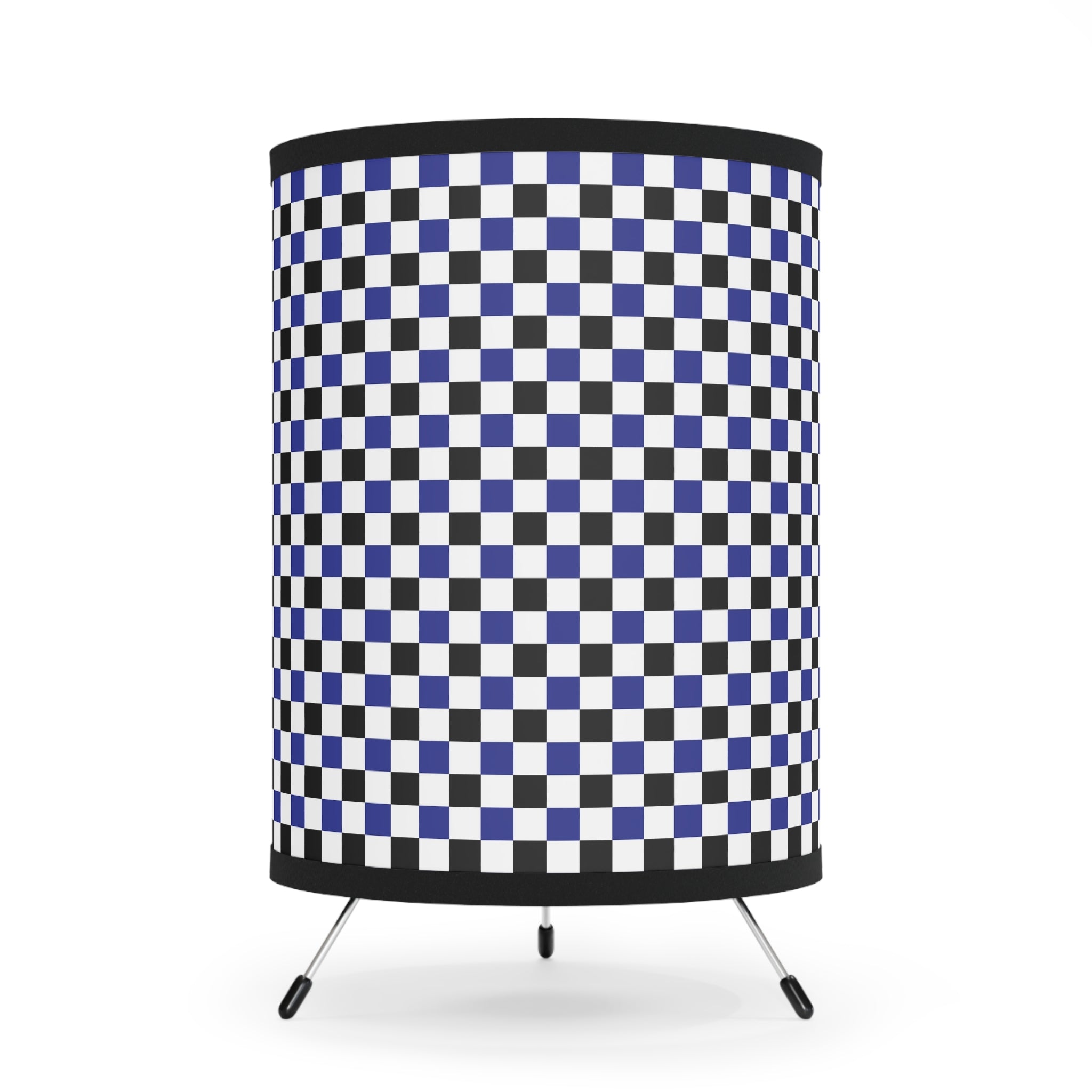 Checkerboard Blue White and Black Tripod Lamp with High-Res Printed Shade, US\CA plug, Artsulli - Art is Long, Life is Short, Home Decor, Size, One size, Color, Black, , , 86934087413028375030