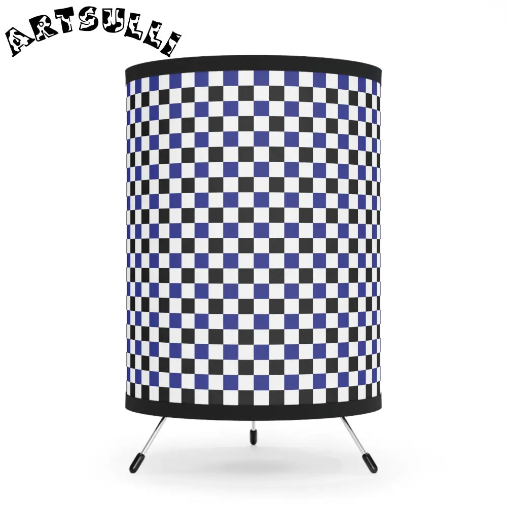 JAKKOUTTHEBXX Checkerboard Blue White and Black Tripod Lamp