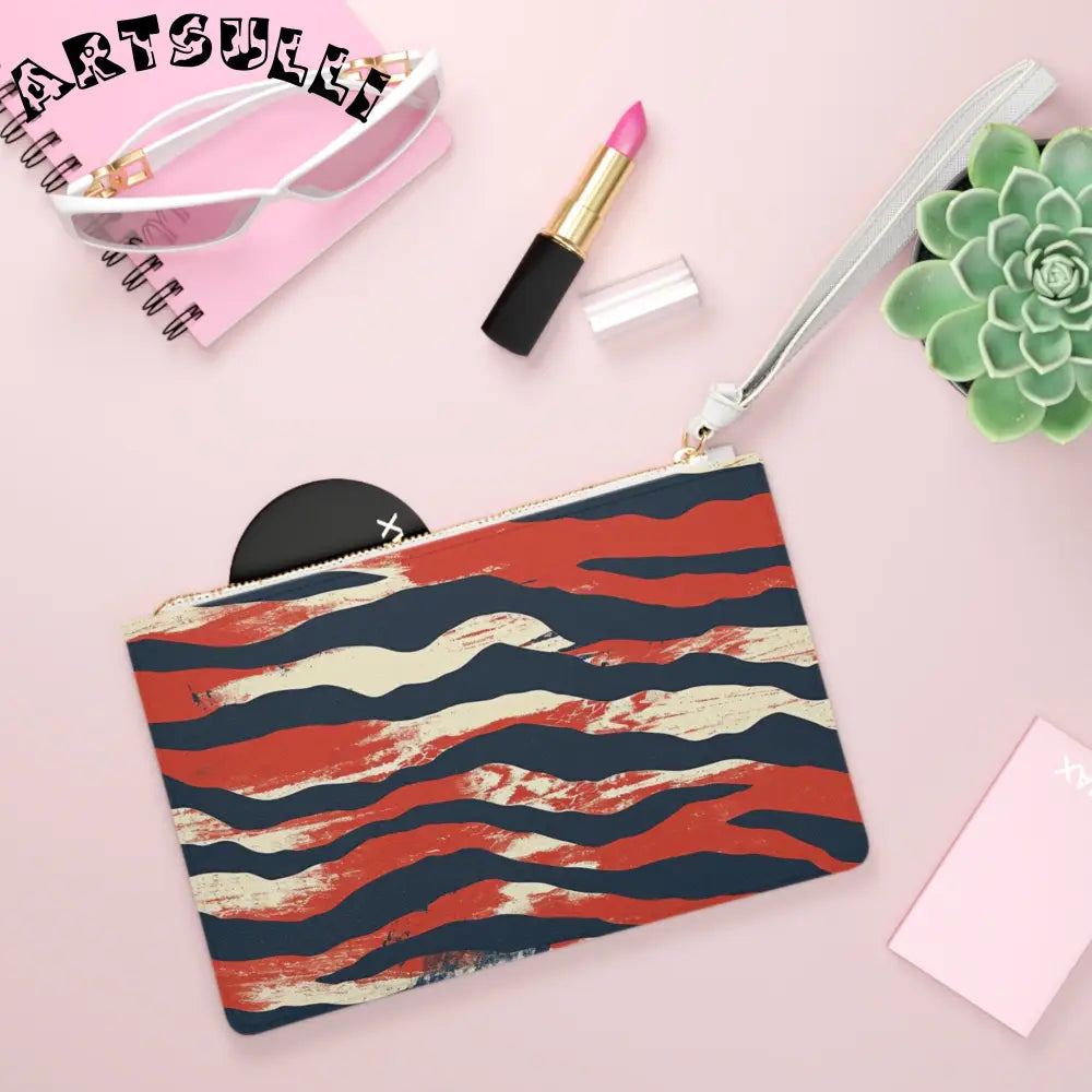 JAKKOUTTHEBXX Abstract Red Navy Blue Cream Clutch Bag with White