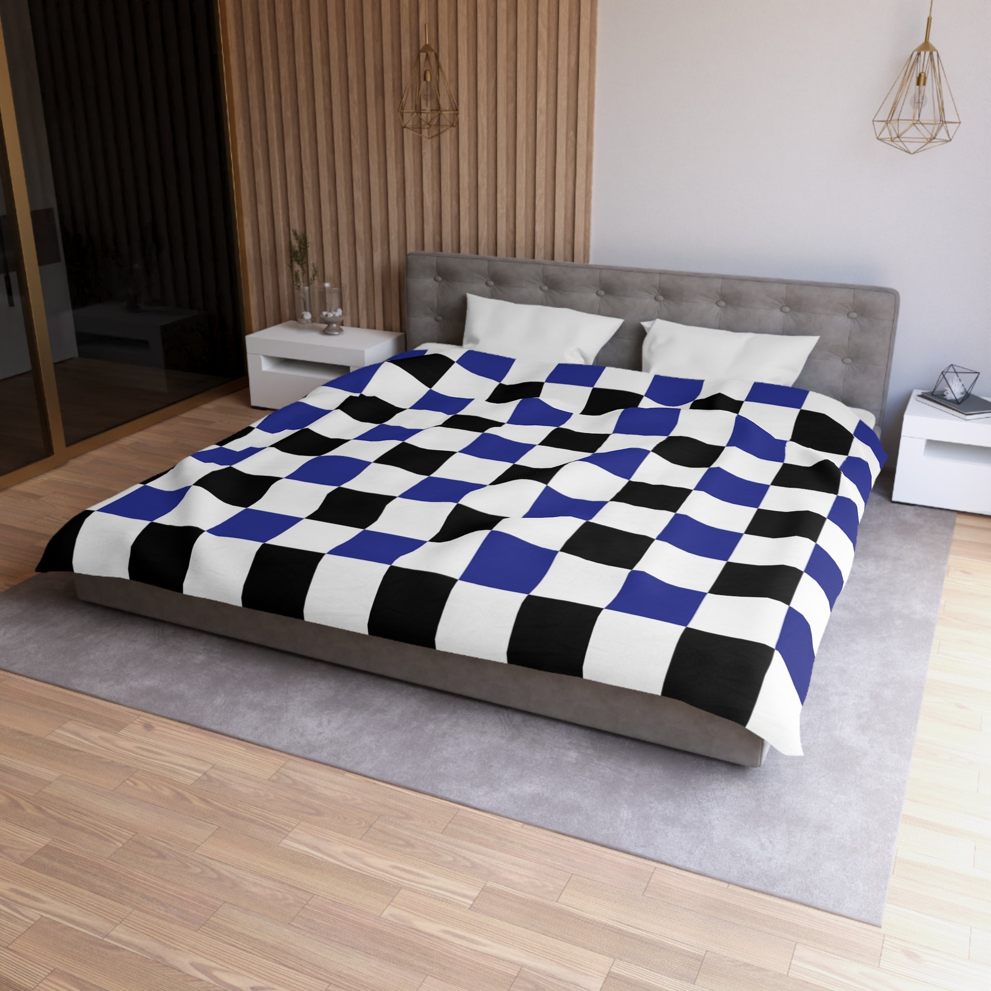 Checkerboard Blue White and Black Microfiber Duvet Cover, Artsulli - Art is Long, Life is Short, Home Decor, , , , , , , 