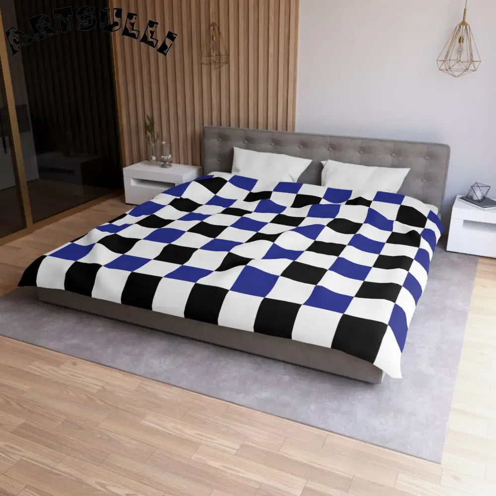 JAKKOUTTHEBXX Checkerboard Blue White and Black Microfiber Duvet