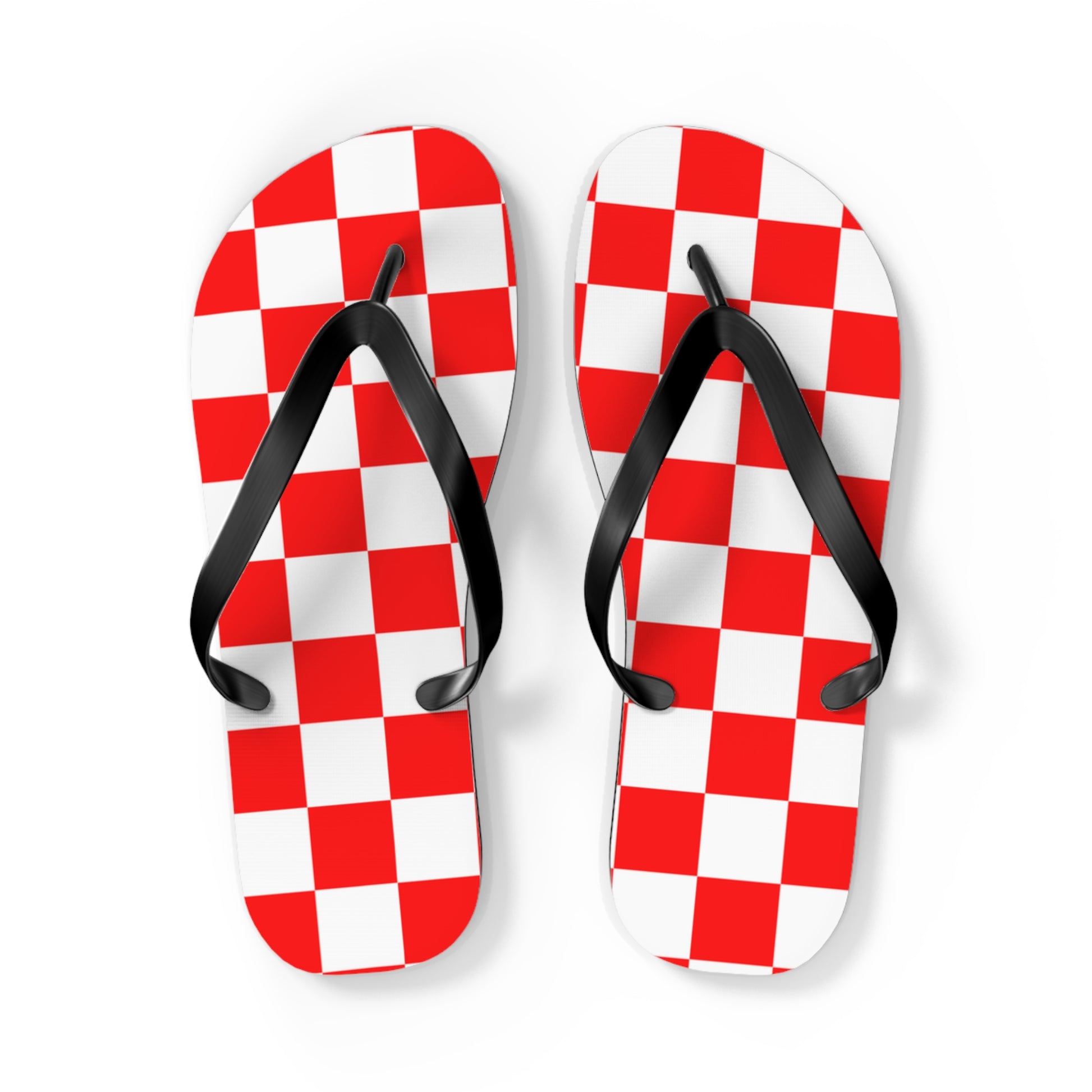Checkerboard Red and White Flip Flops, Artsulli - Art is Long, Life is Short, Shoes, Size, L, Color, Black sole, , , 36099813322392172443