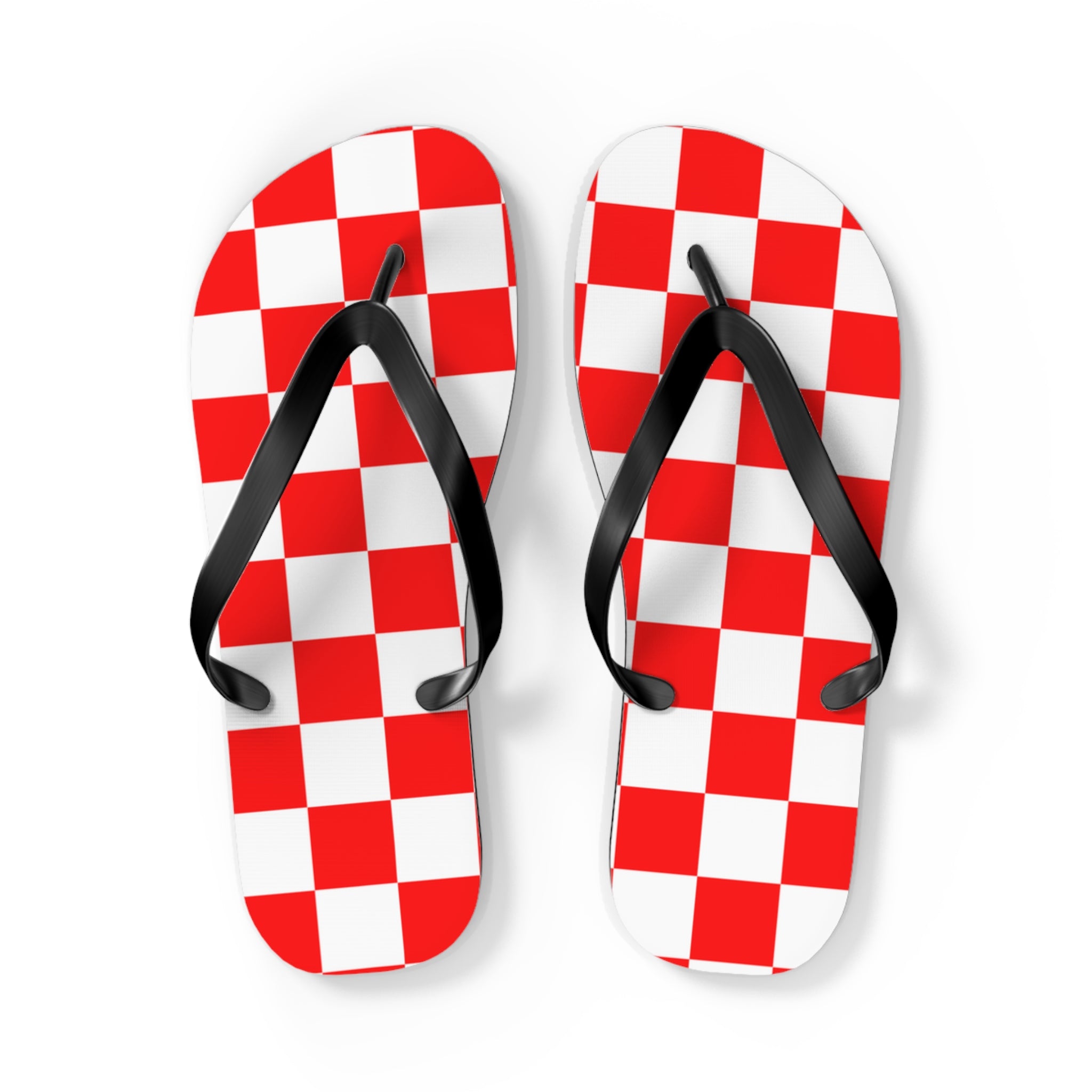 Checkerboard Red and White Flip Flops, Artsulli - Art is Long, Life is Short, Shoes, Size, L, Color, Black sole, , , 36099813322392172443