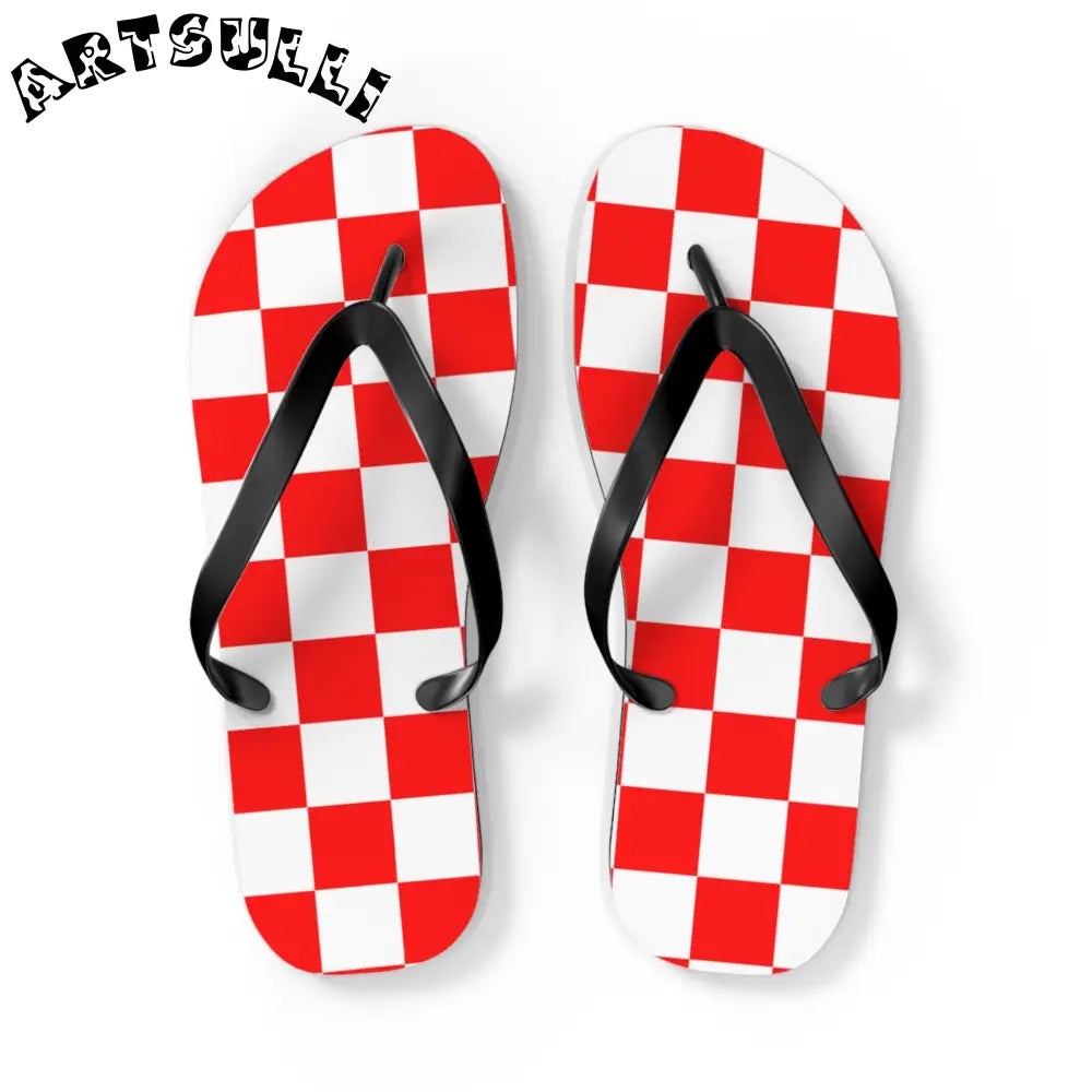 JAKKOUTTHEBXX Checkerboard Red and White Flip Flops JAKKOUTTHEBXX
