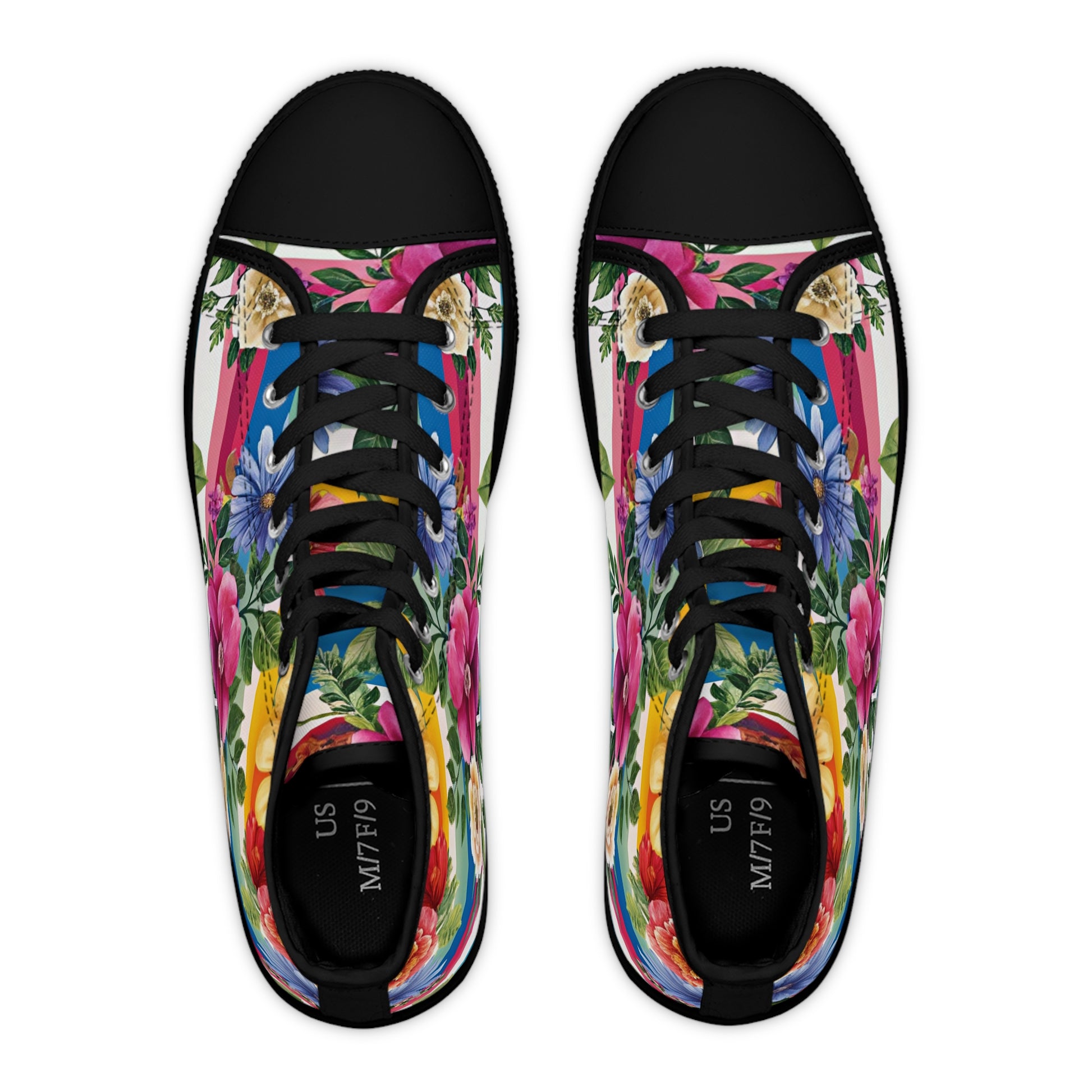 Floral Stripe 4K II Women's High Top Sneakers, Artsulli - Art is Long, Life is Short, Shoes, , , , , , , 