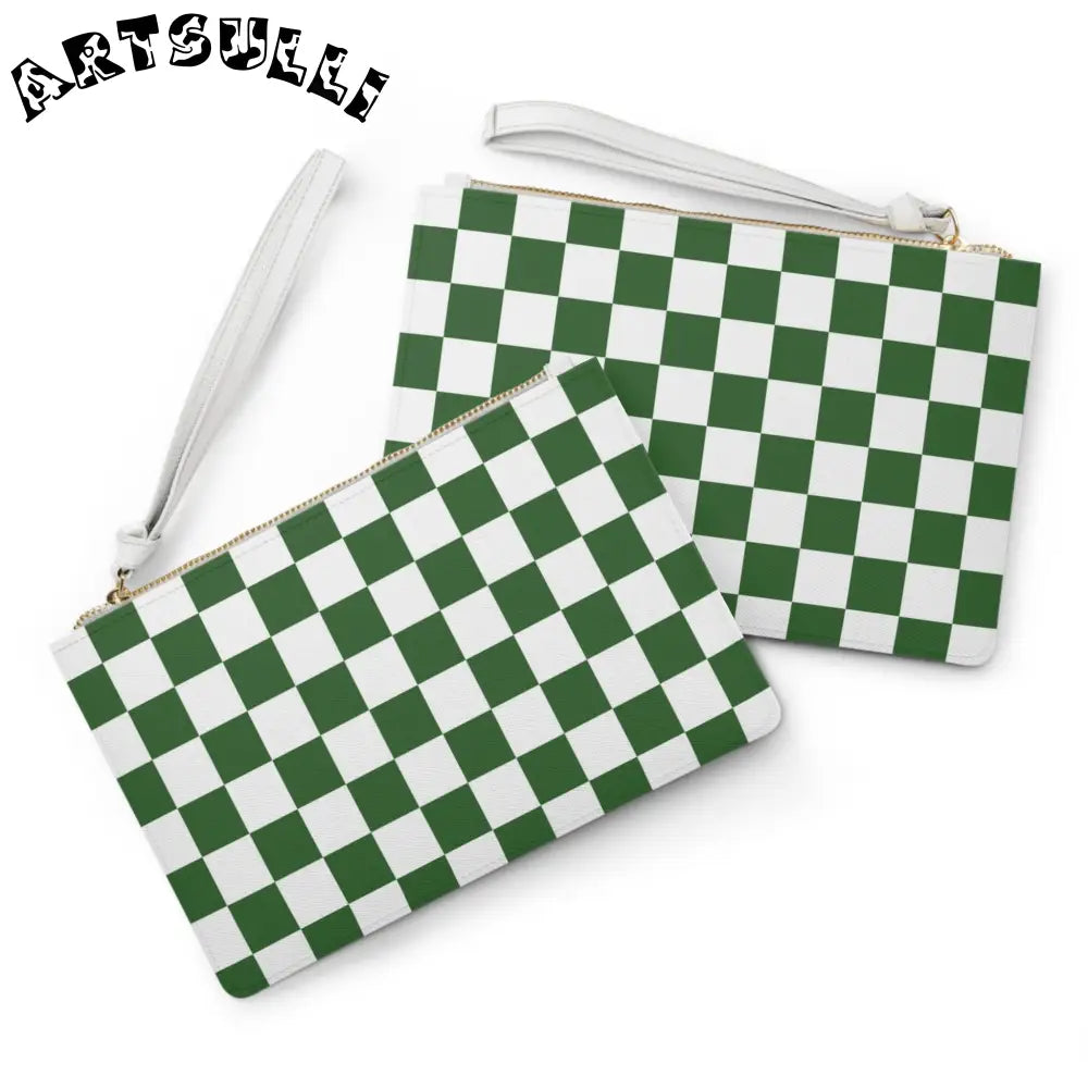 JAKKOUTTHEBXX Checkerboard White and Dark Green Clutch Bag