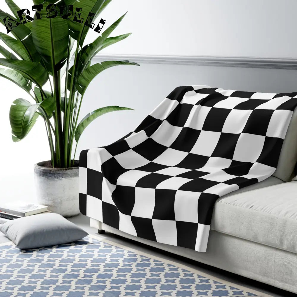 JAKKOUTTHEBXX Checkerboard Black and White Sherpa Fleece Blanket