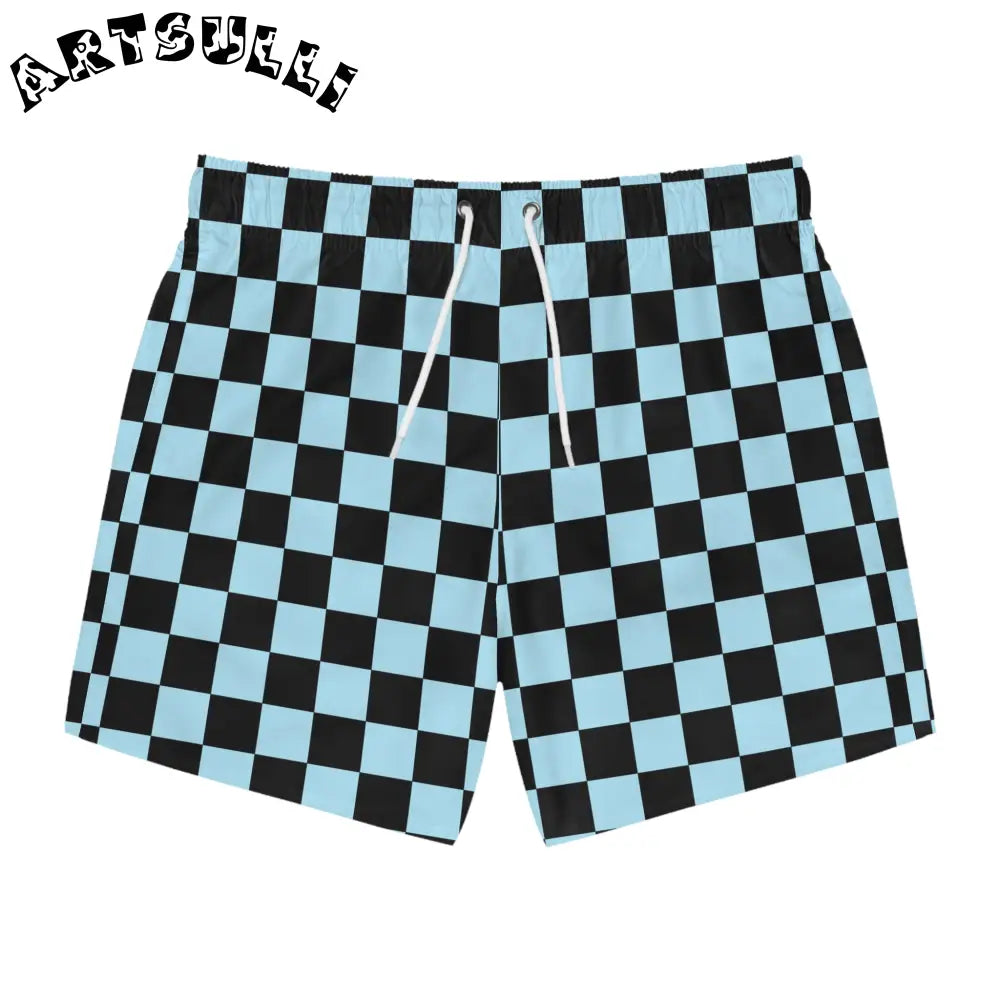 JAKKOUTTHEBXX Checkerboard Black and Blue Swim Trunks (AOP)