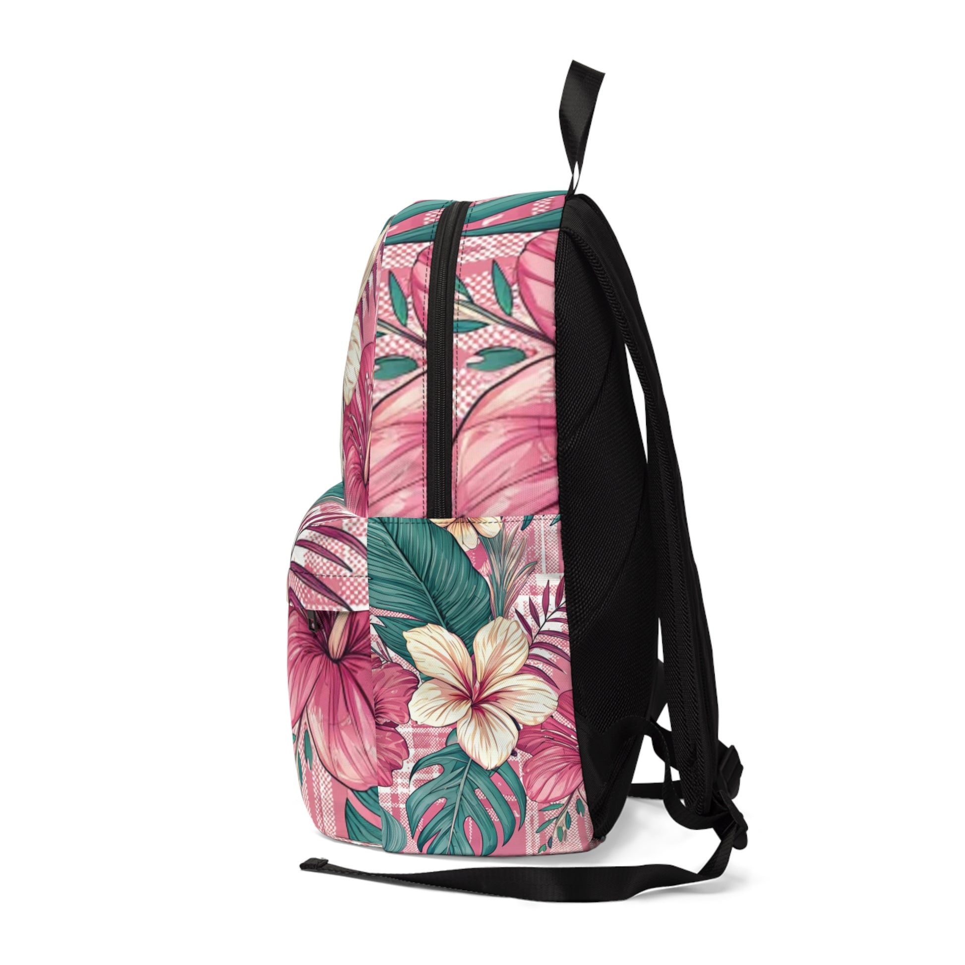 Plaid x Floral Burgundy and Green Unisex Classic Backpack, Artsulli - Art is Long, Life is Short, Bags, , , , , , , 
