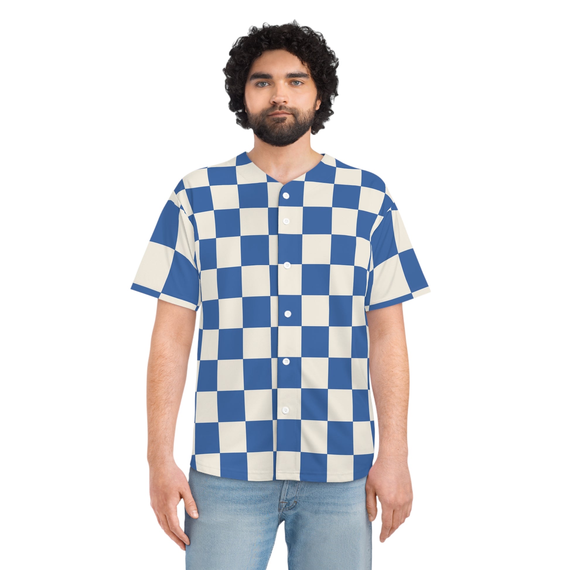 Checkerboard Blue Men's Baseball Jersey (AOP), Artsulli - Art is Long, Life is Short, All Over Prints, , , , , , , 