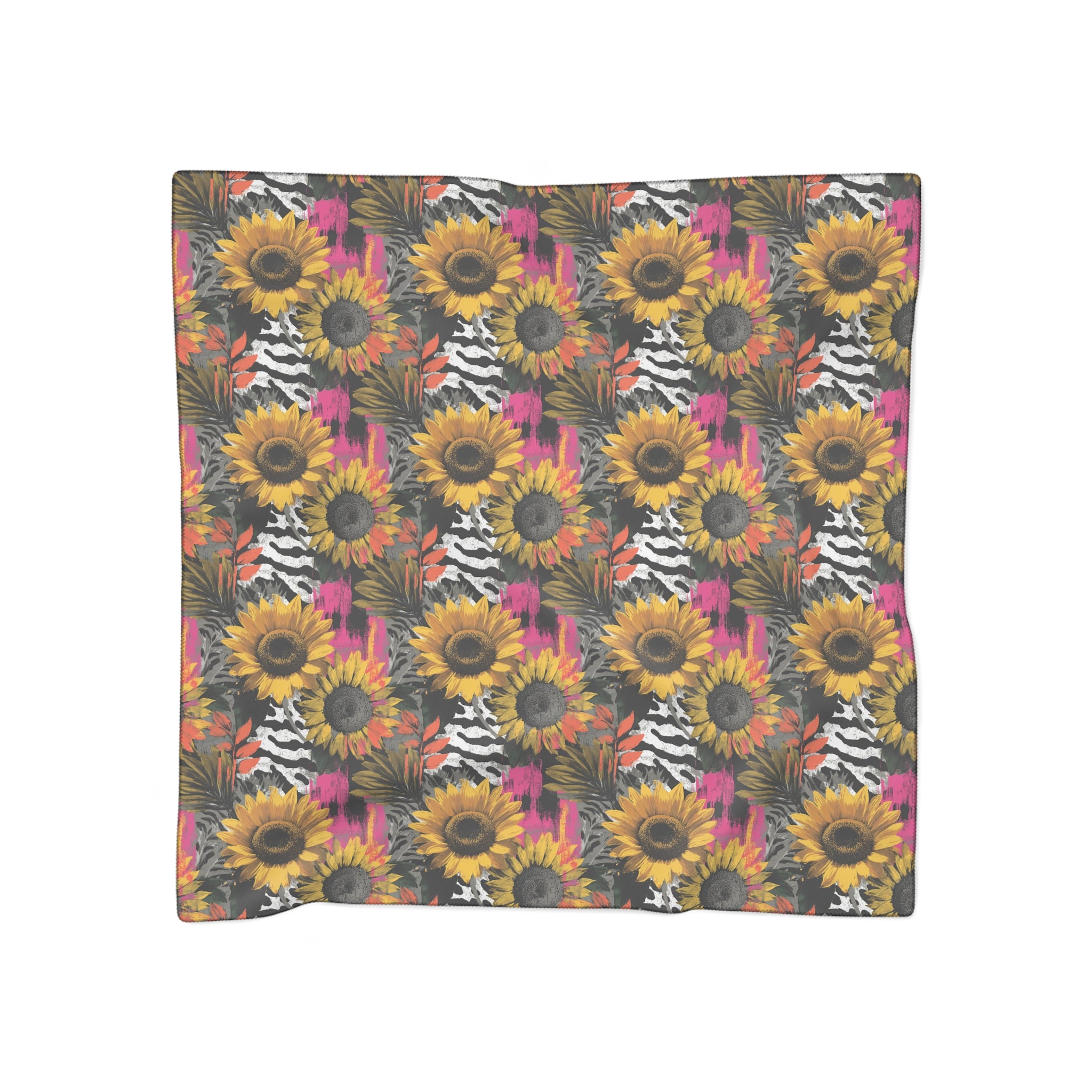 Zebra Stripes x Sunflowers Multi-Color Poly Scarf, Artsulli - Art is Long, Life is Short, Accessories, Color, Poly chiffon, Size, 25" × 25", , , 19665768174244170476