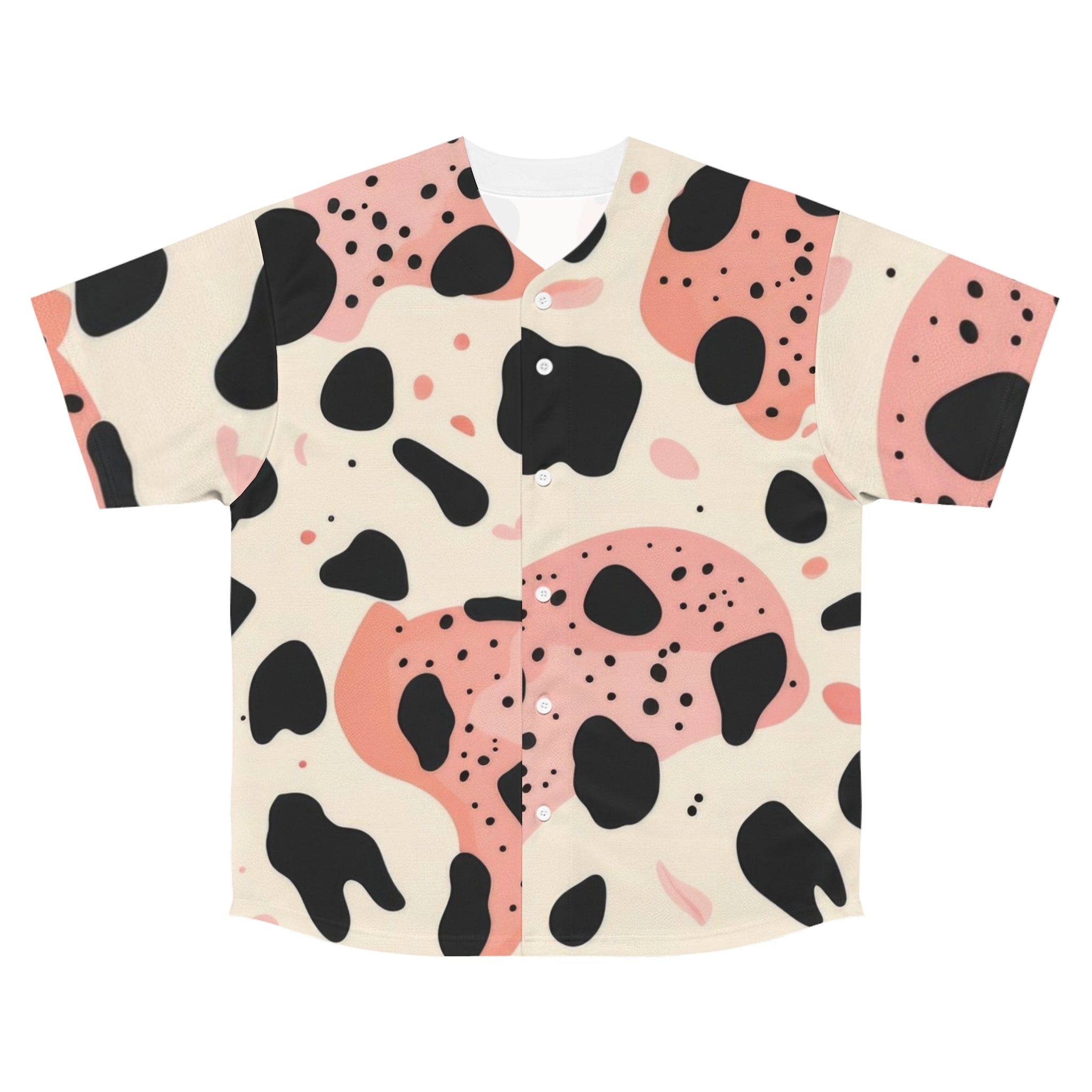Organic Cow Print Cream and Pink Men's Baseball Jersey (AOP), Artsulli - Art is Long, Life is Short, All Over Prints, Size, S, Color, Seam thread color automatically matched to design, , , 84972162844932