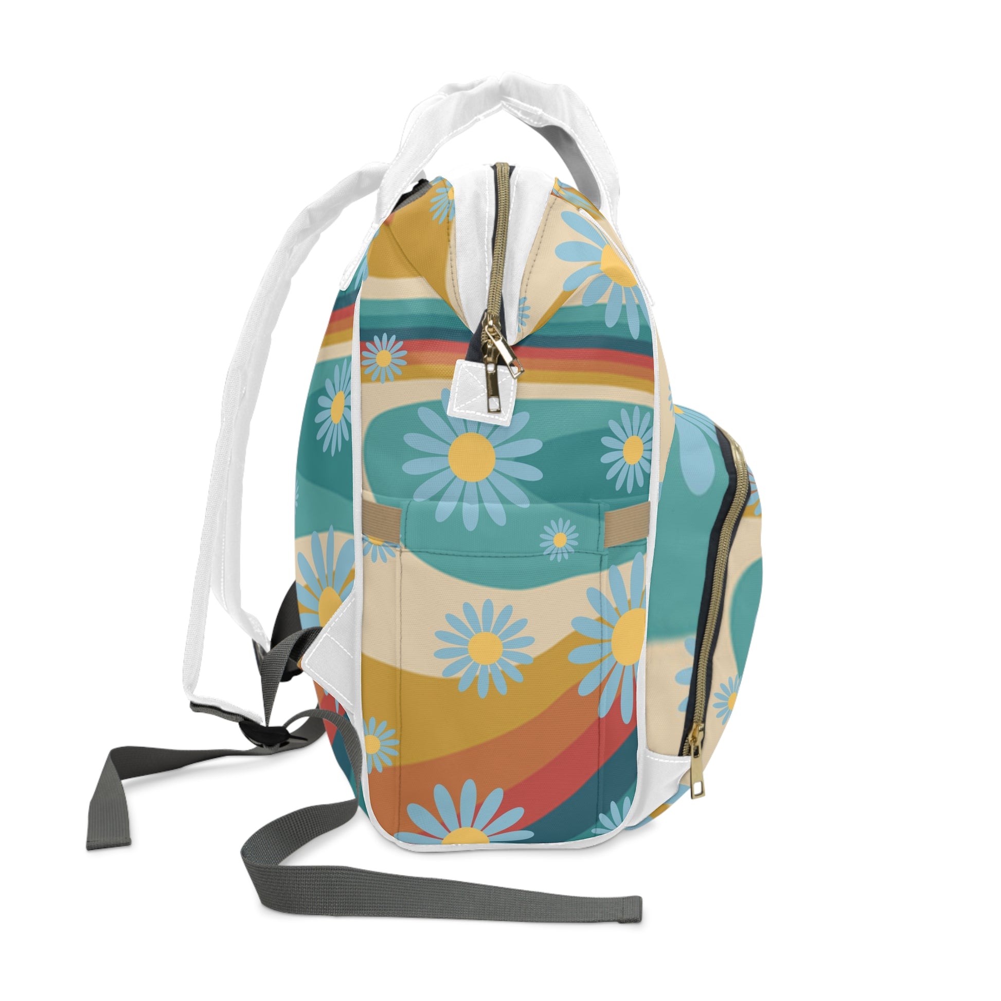 Psychedelic Floral Hills Multi-Color Multifunctional Diaper Backpack, Artsulli - Art is Long, Life is Short, Bags, , , , , , , 
