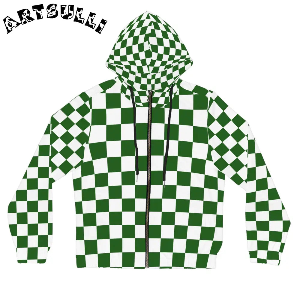 JAKKOUTTHEBXX Checkerboard White and Dark Green Women’s Full-Zip