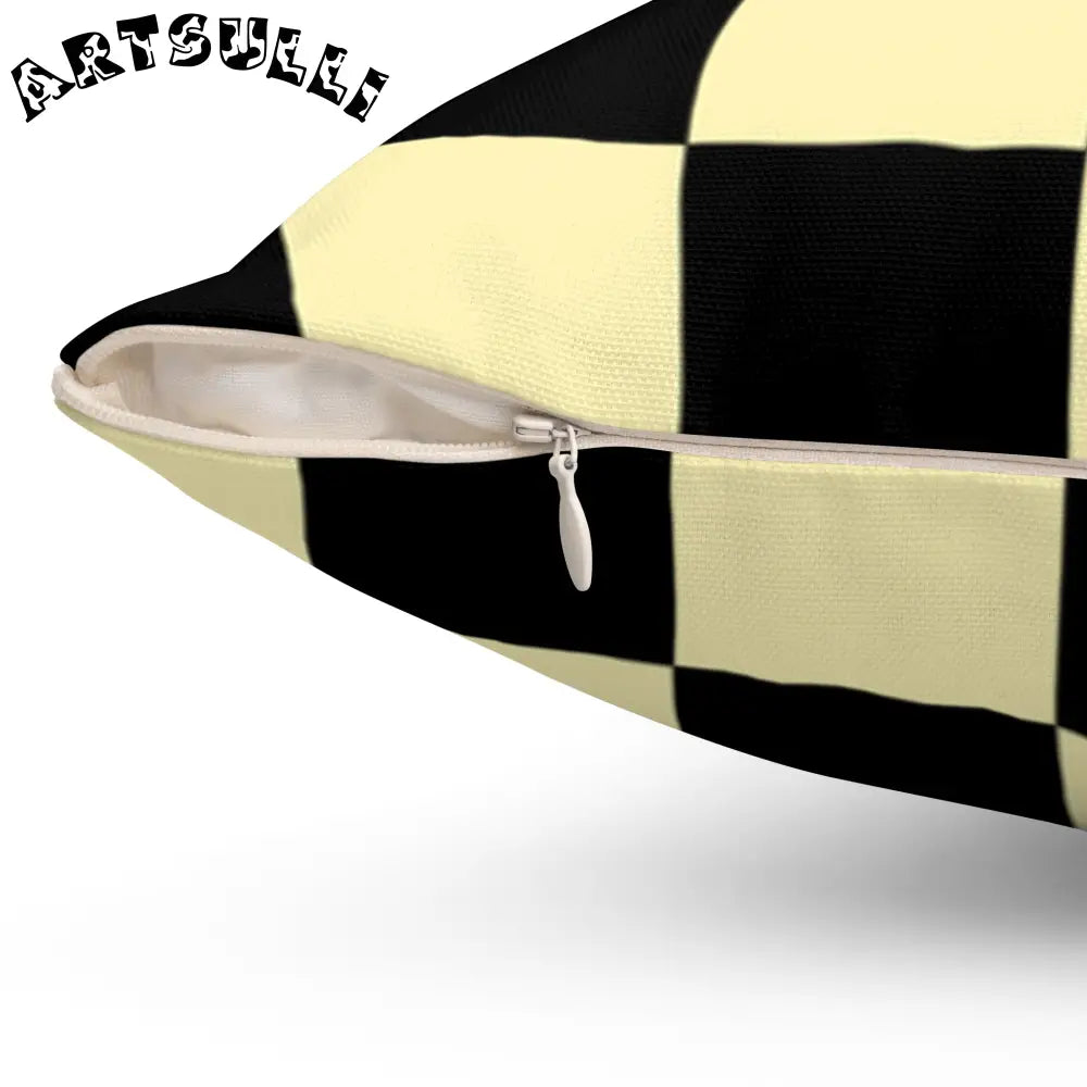 JAKKOUTTHEBXX Checkerboard Black and Yellow Spun Polyester Square