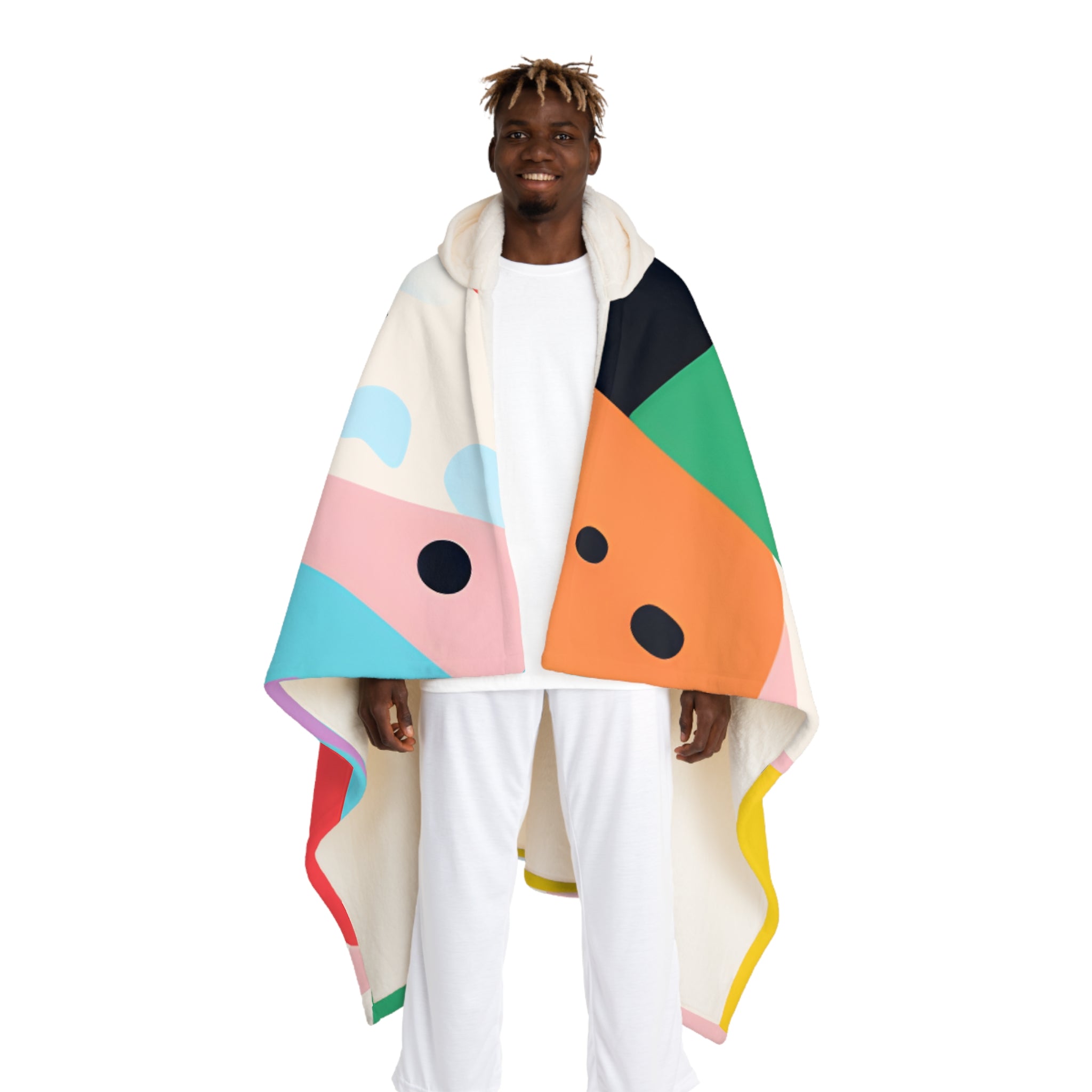 Colorful Abstract Shapes Surreal Hooded Sherpa Fleece Blanket, Artsulli - Art is Long, Life is Short, All Over Prints, Size, One size, Color, Cream, , , 27702115994478