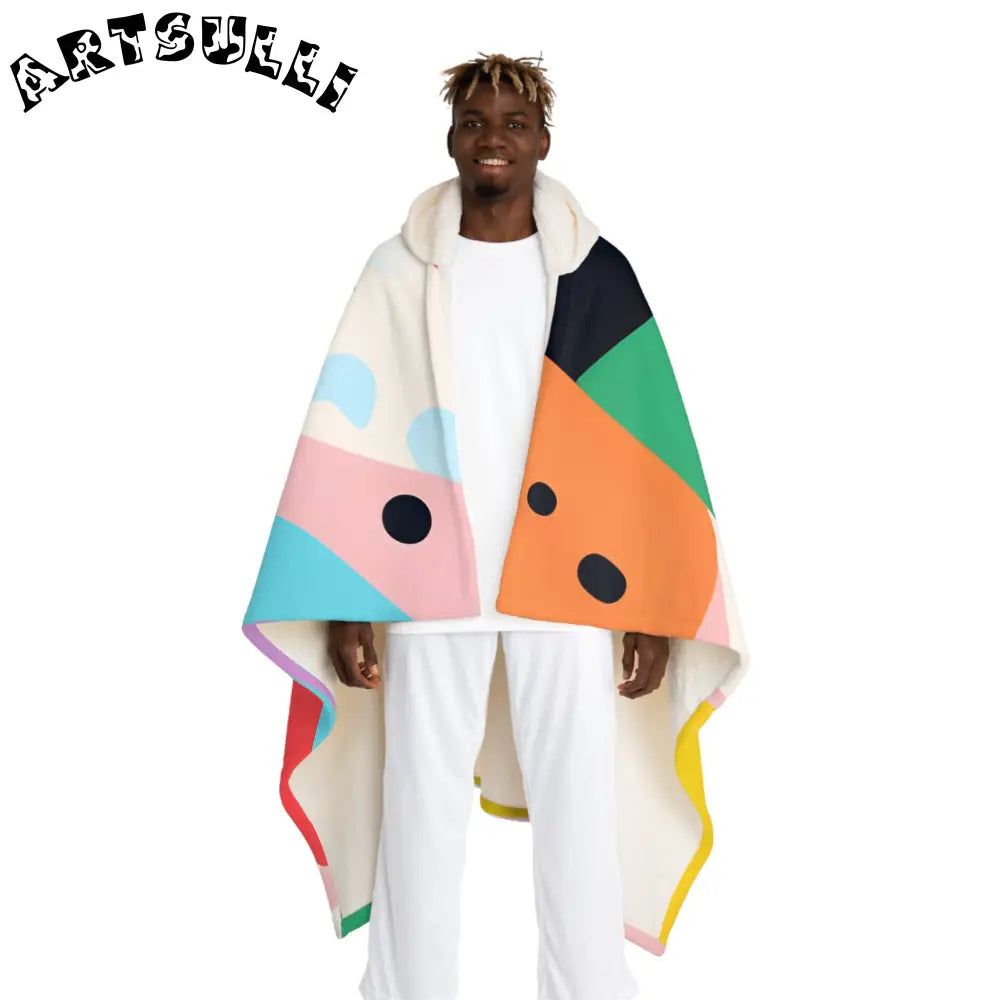 JAKKOUTTHEBXX Colorful Abstract Shapes Surreal Hooded Sherpa Fleece