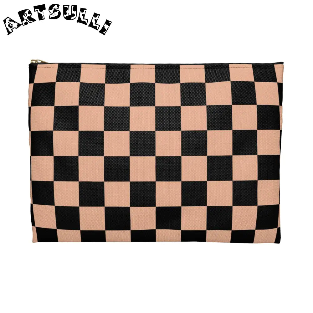 JAKKOUTTHEBXX Checkerboard Soft Orange and Black Accessory Pouch