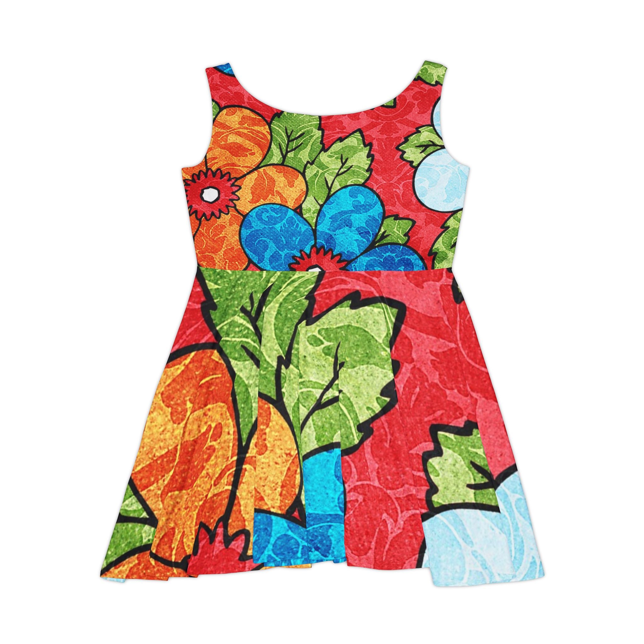 Groovy Red Floral Kl Women's Skater Dress (AOP), Artsulli - Art is Long, Life is Short, All Over Prints, , , , , , , 