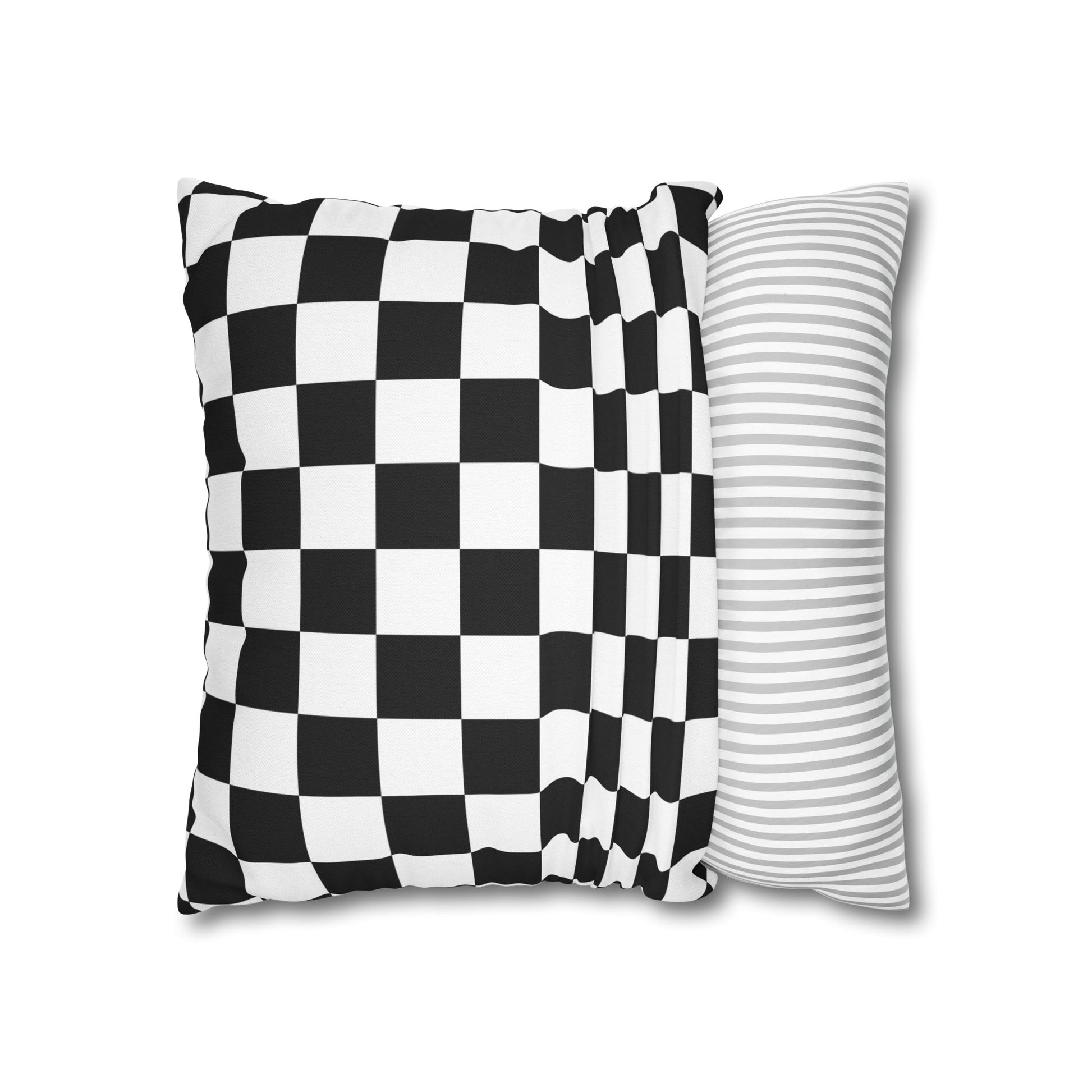 Checkerboard Black and White Spun Polyester Square Pillowcase, Artsulli - Art is Long, Life is Short, Home Decor, , , , , , , 